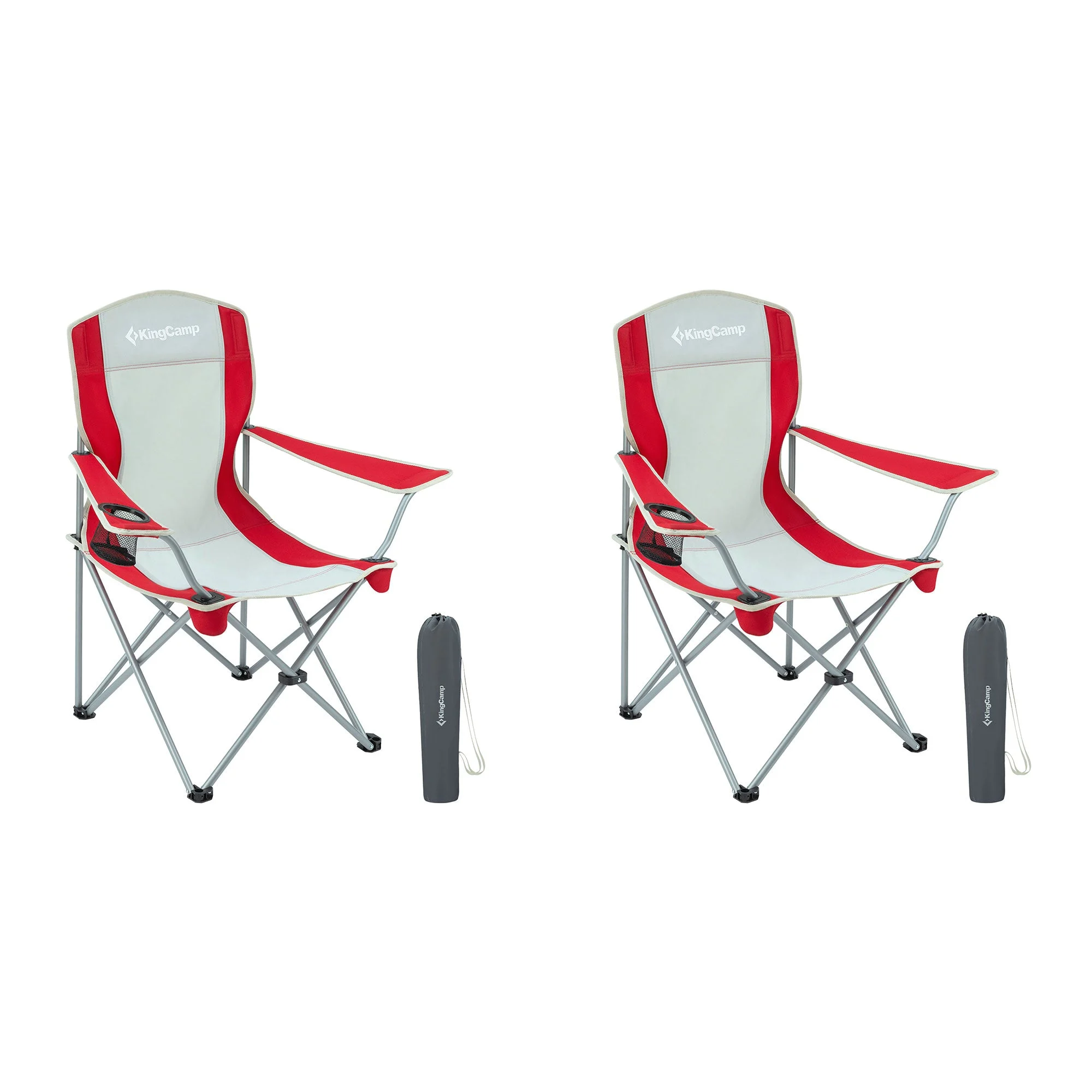 KingCamp Portable Folding Chair with Mesh Cup Holder and Carry Bag, Red/Gray (2 Pack)