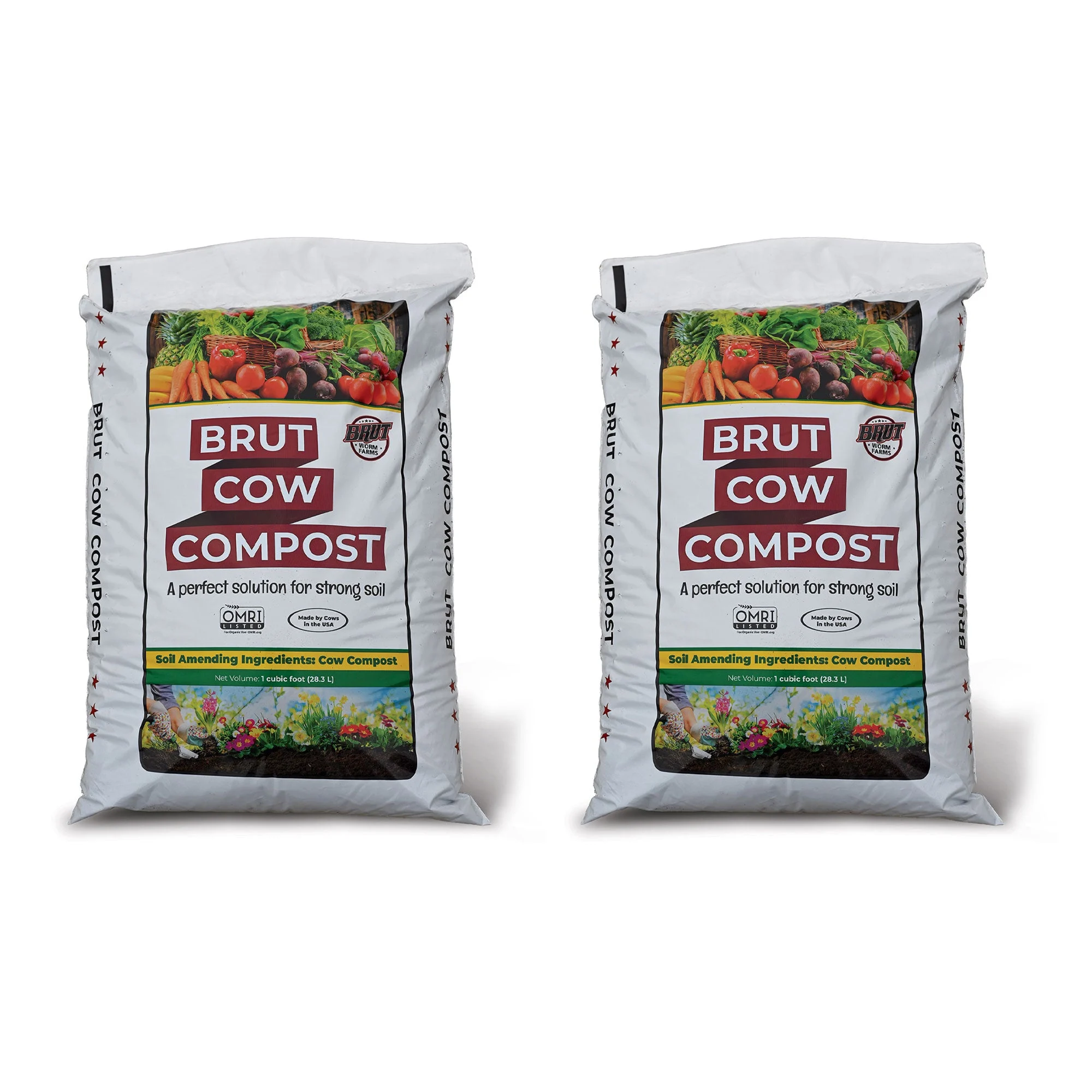 Brut Cow Compost, 2 Pack Composted Cow Manure Organic Soil Amendment, 1 Cu Ft