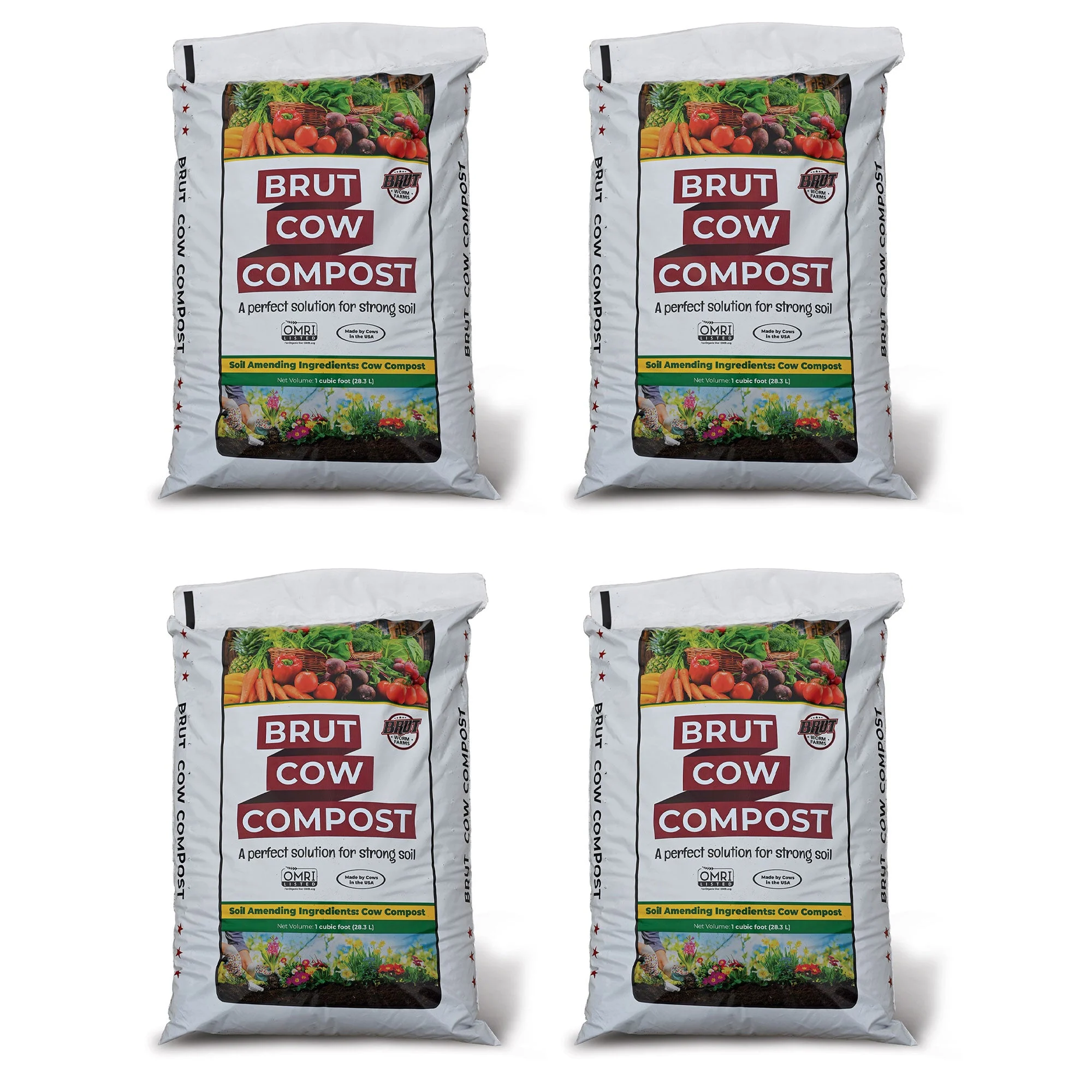 Brut Cow Compost, 4 Pack Composted Cow Manure Organic Soil Amendment, 1 Cu Ft