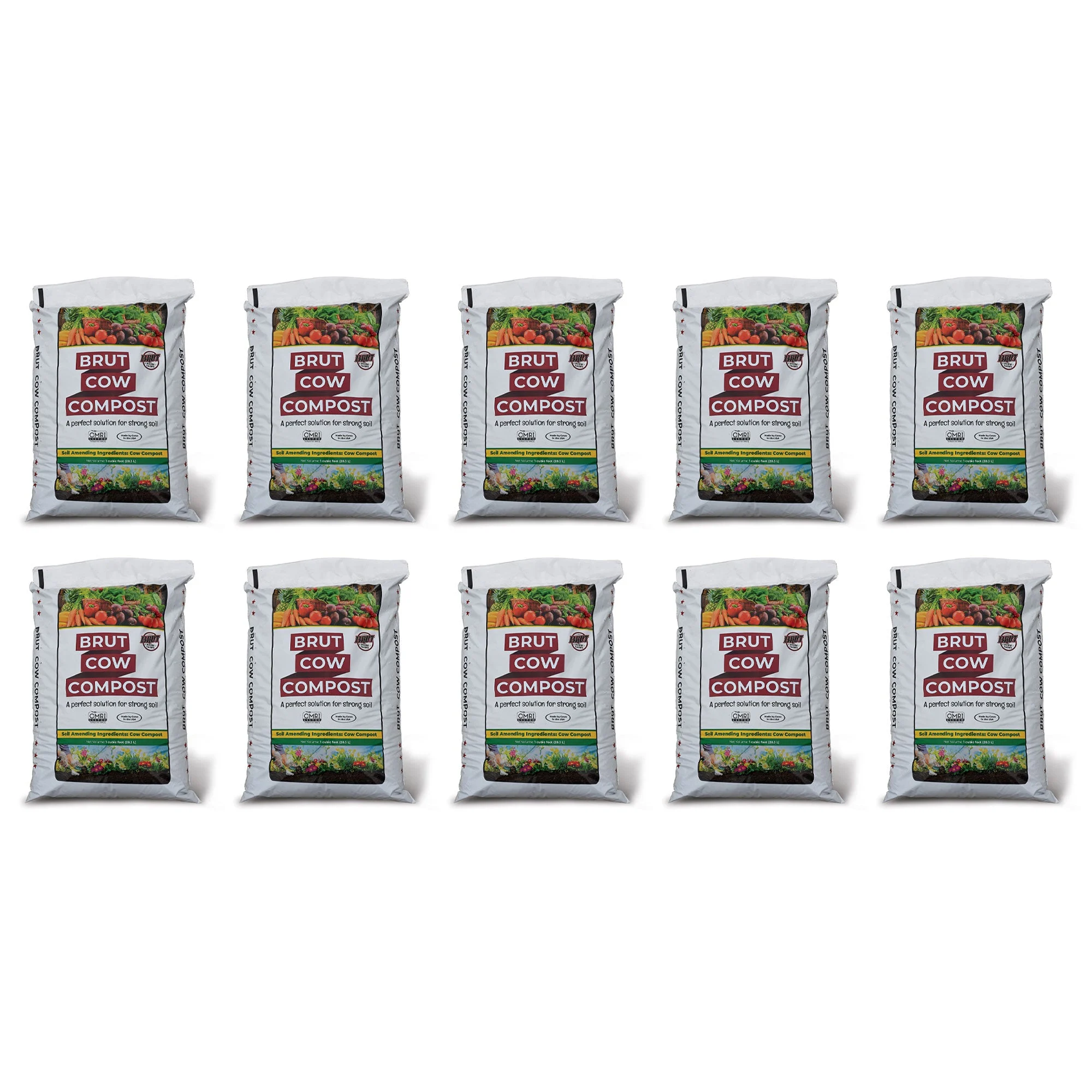 Brut Cow Compost, 10 Pack Composted Cow Manure Organic Soil Amendment, 1 Cu Ft