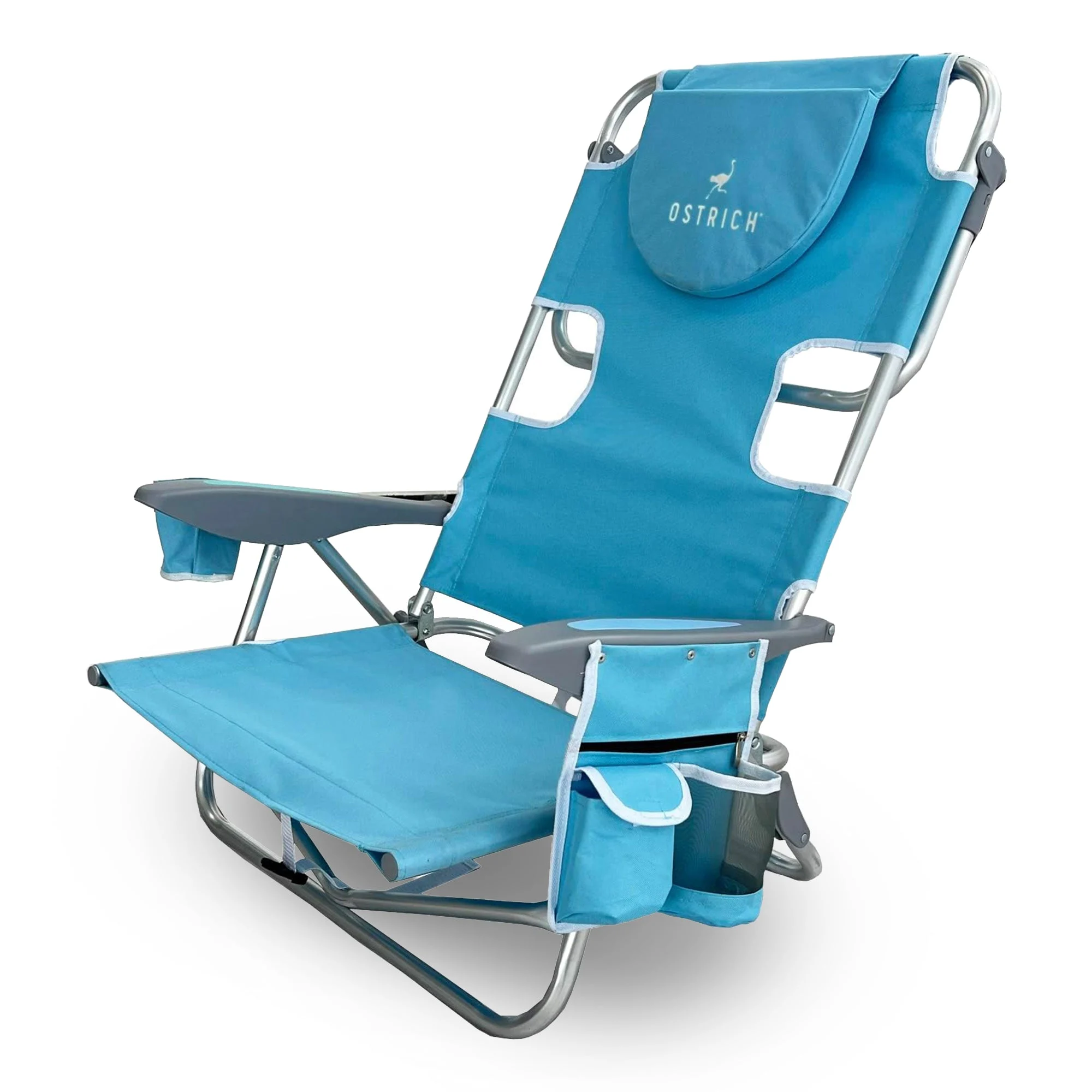 Ostrich The Deluxe Backpacker Portable Beach Chair with Cooler Bag, Light Blue