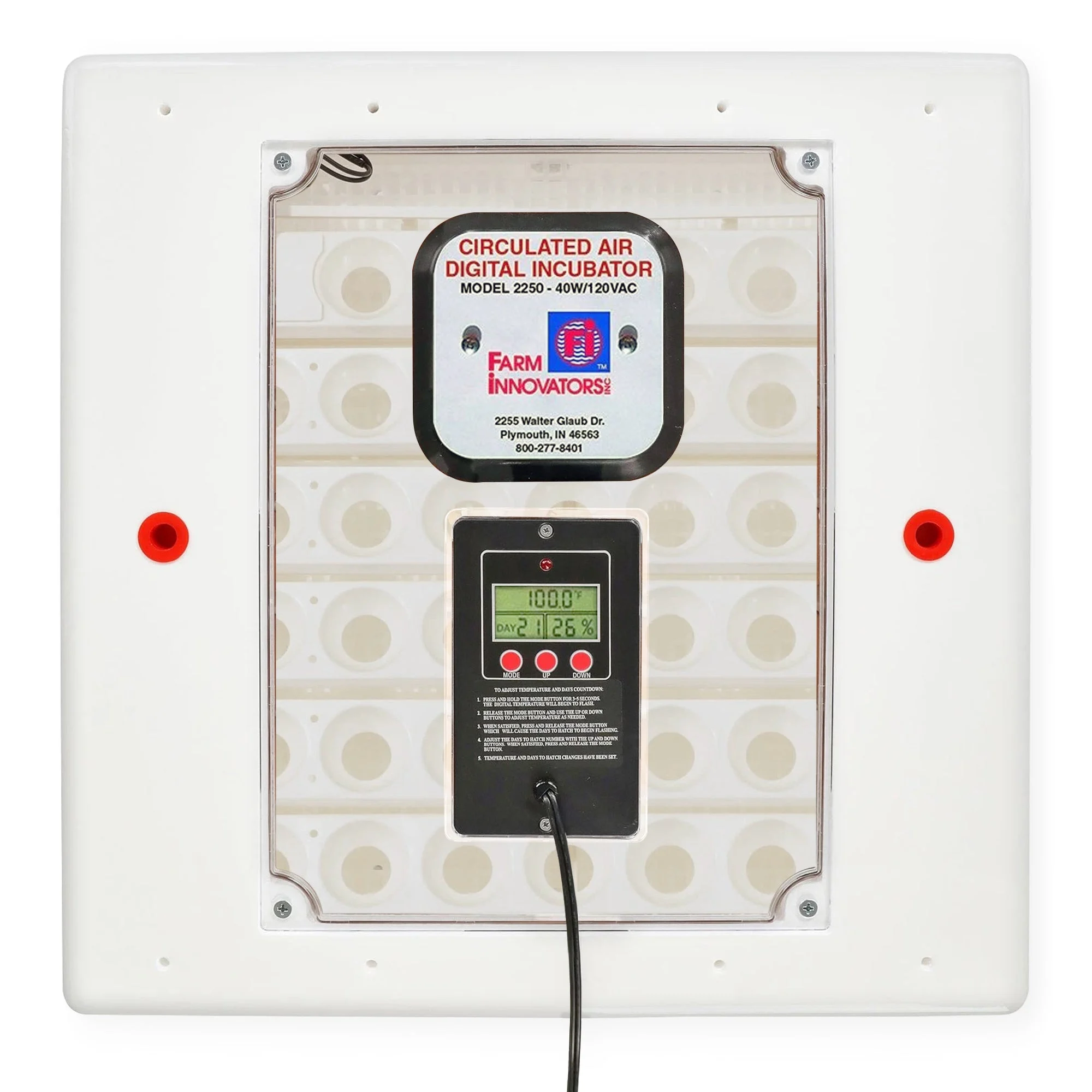 Farm Innovators 40W Digital Circulated Air Incubator for Up to 48 Eggs, White