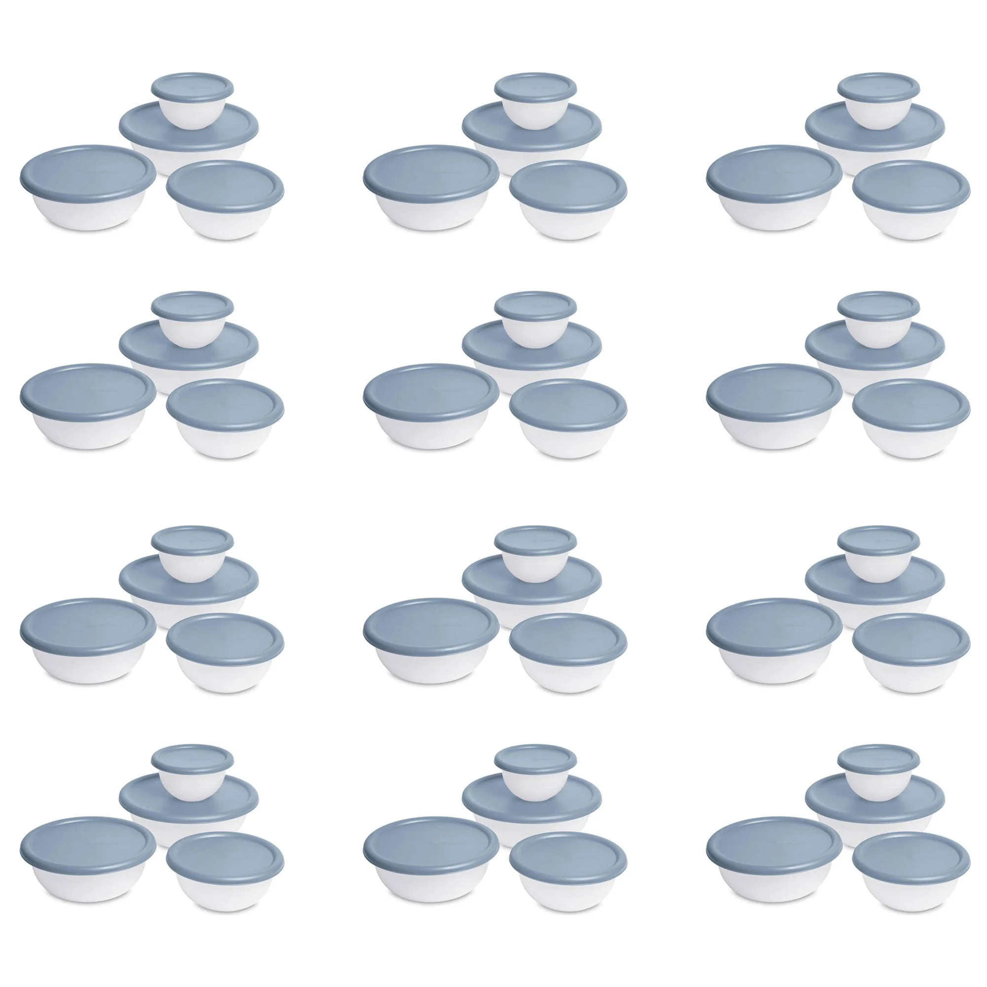 Sterilite Nesting Mixing Covered Bowl Set with Lids, Washed Blue (Set of 12)