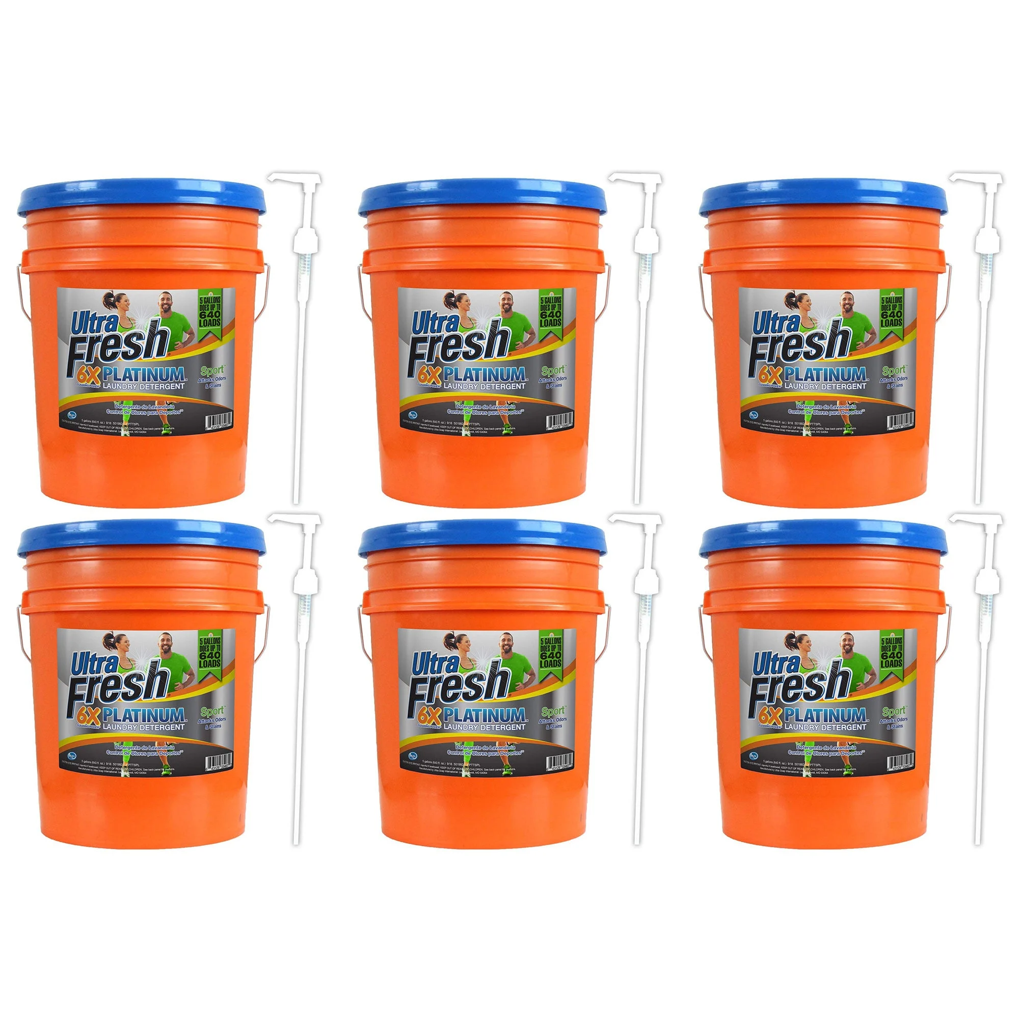 Ultra Fresh 6X Platinum 5 Gal Sport Laundry Detergent, Up to 640 Loads (6 Pack)