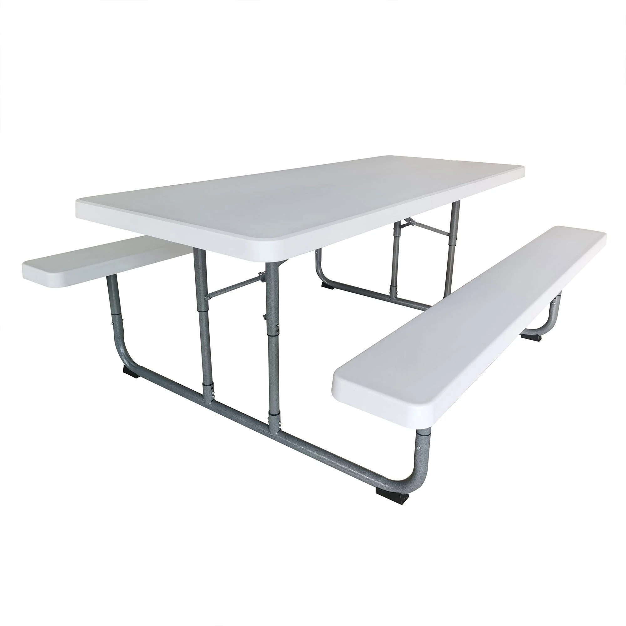 Peakform 6 Foot Rectangular Picnic Table, Double Bench Wood Grain Seating, White