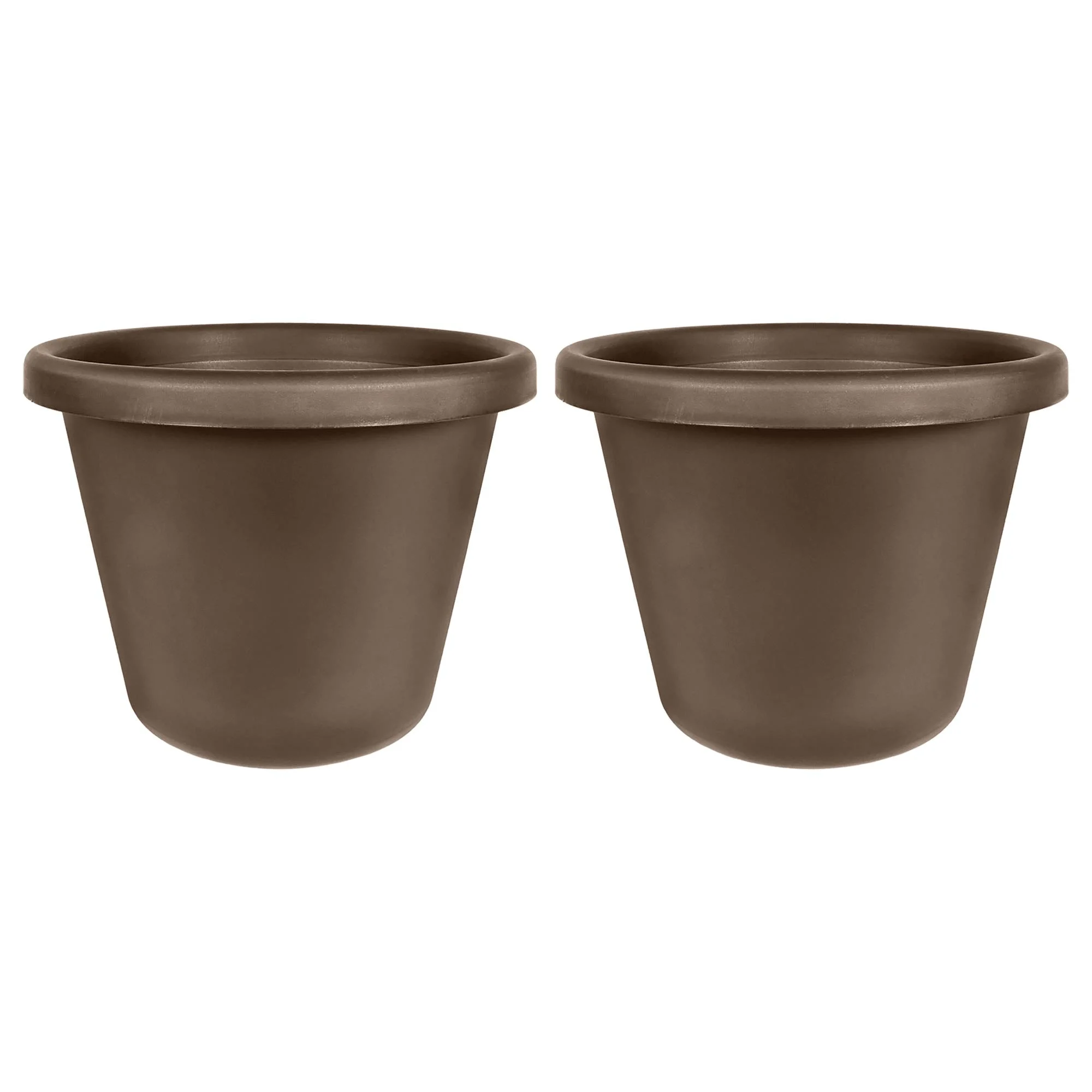 The HC Companies 24 Inch Plastic Classic Flower Pot Planter, Brown (2 Pack)