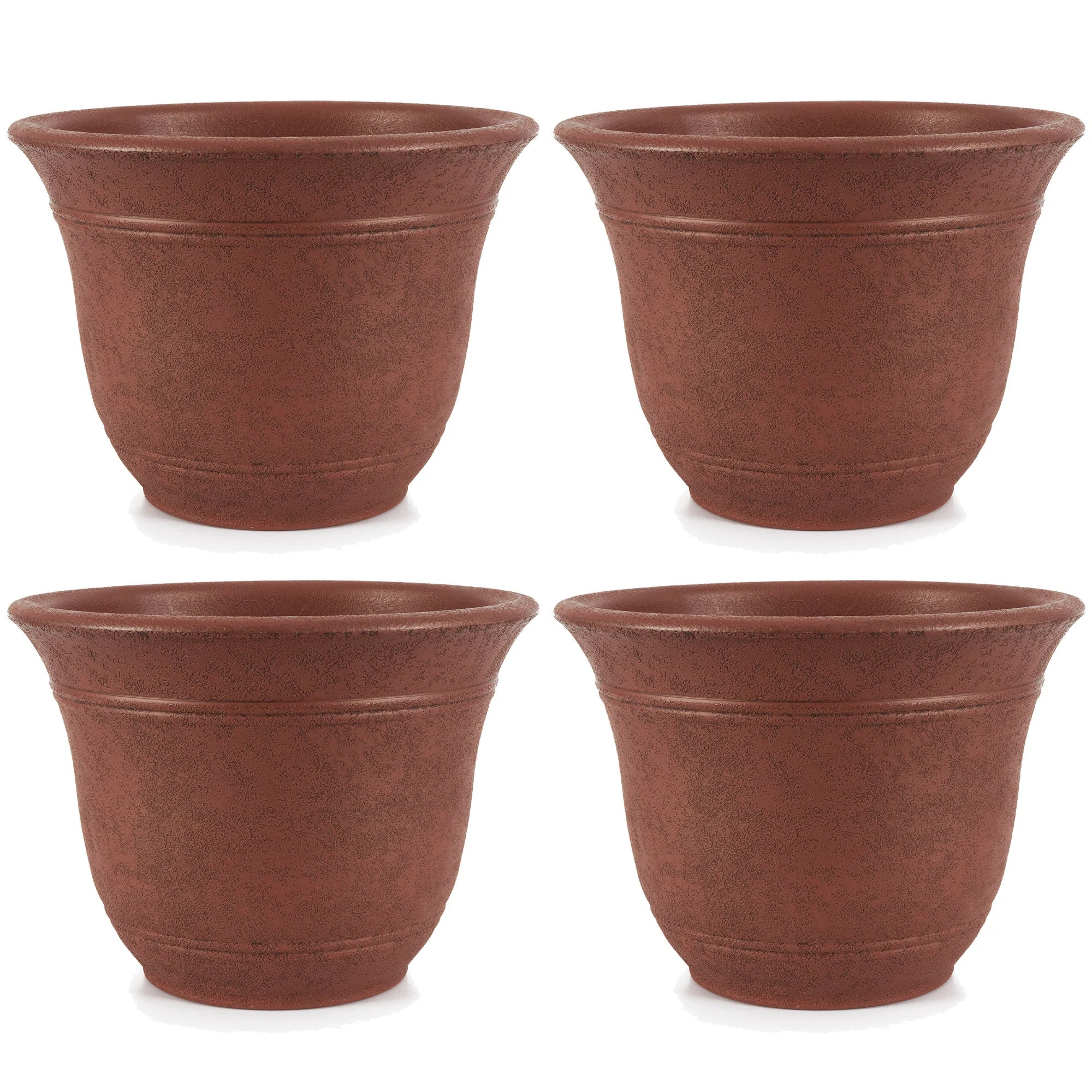HC Companies Sierra 13 In Round Garden Planter Pot, Rustic Redstone (4 Pack)