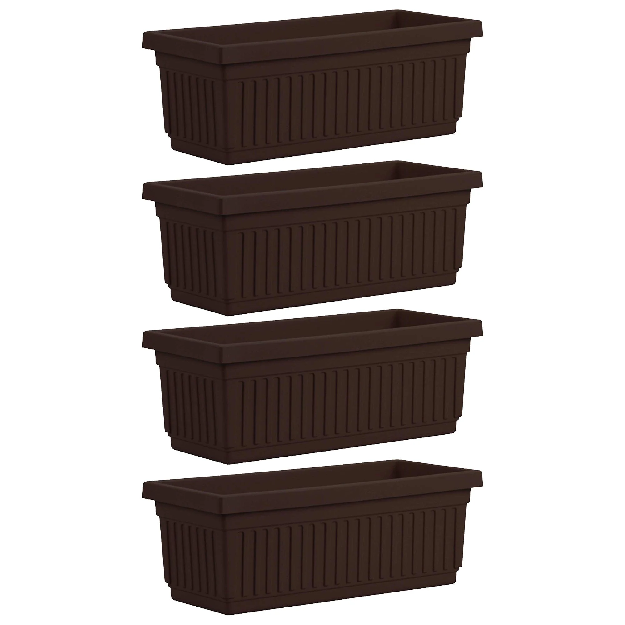 HC Companies 29.5 Inch Fluted Plastic Venetian Flower Box, Chocolate (4 Pack)
