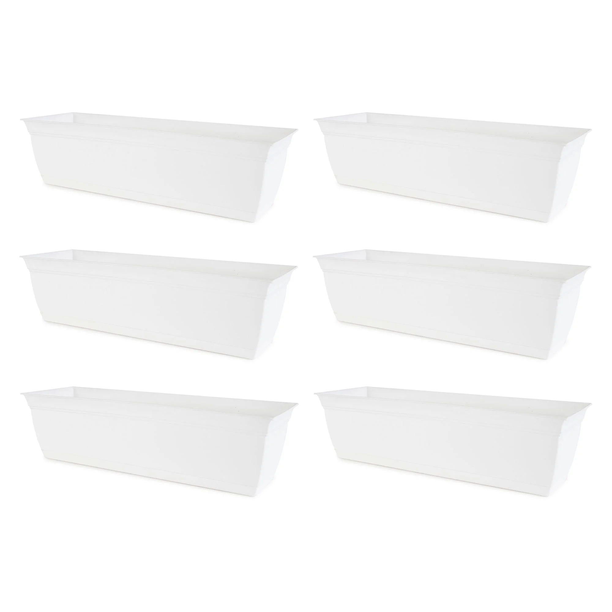 The HC Companies 24 Inch Window Flower Box with Removable Saucer, White (6 Pack)