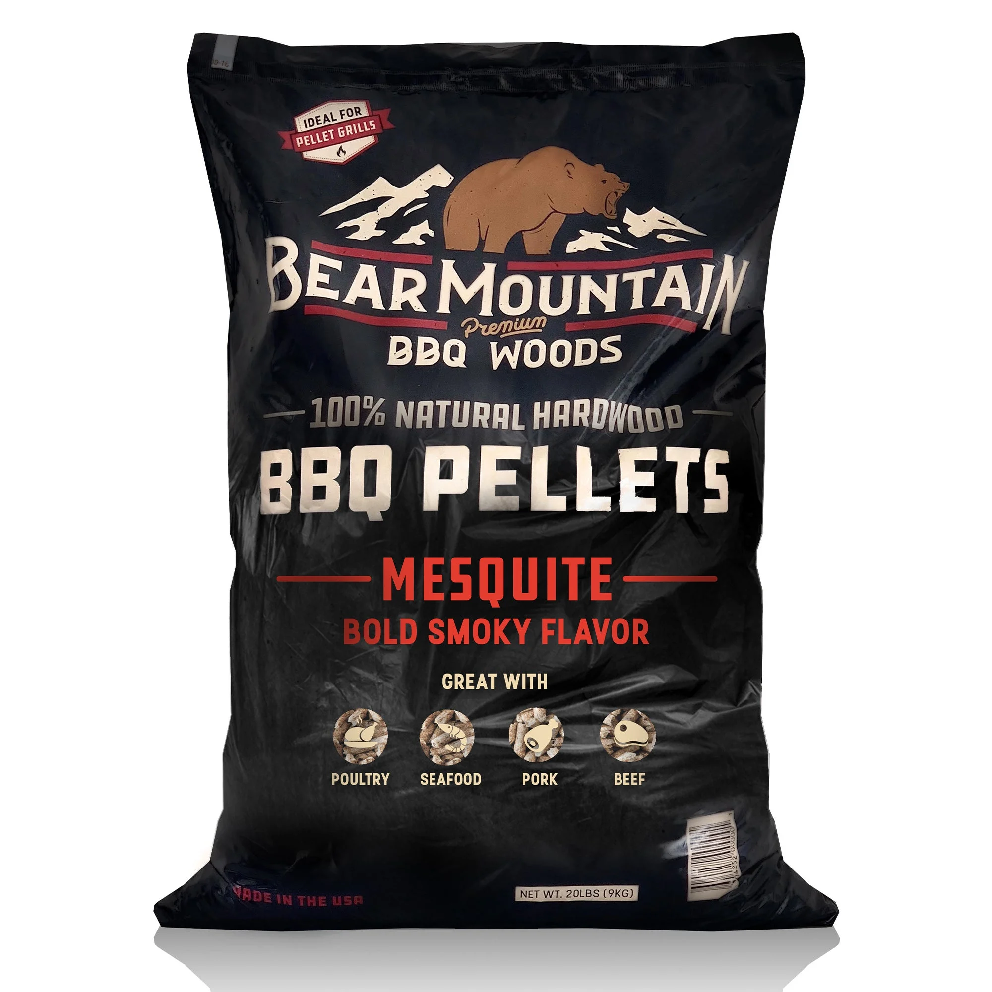 Bear Mountain All Natural Mesquite BBQ Pellets w/Robust Smoky Flavor, 33 Pounds