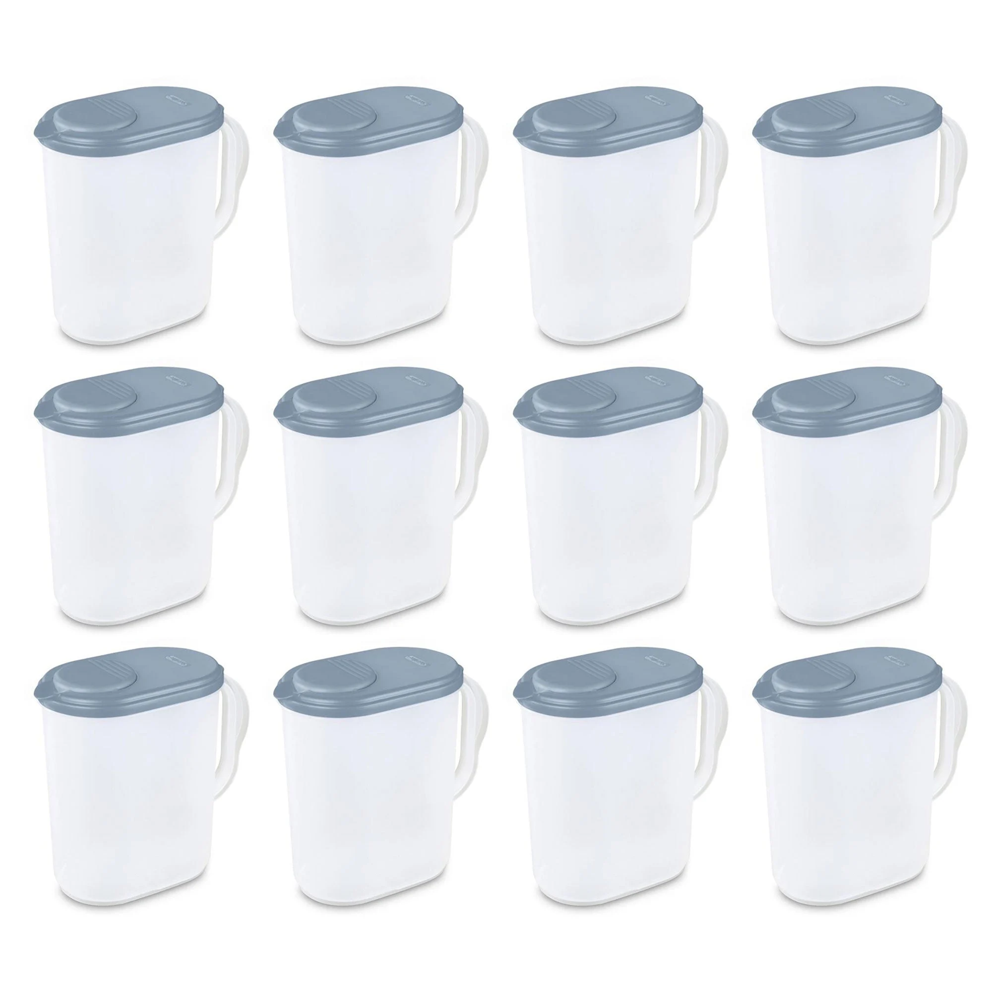Sterilite Plastic Lidded Pitcher with Clear Base & Handle, Washed Blue, 12-Pack