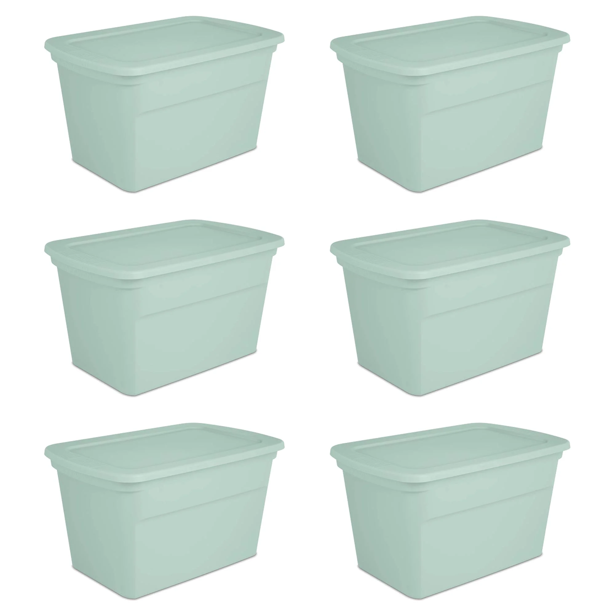 Sterilite 30 Gal Latch Tote with Handles for Home Storage, Mindful Mint (6 Pack)