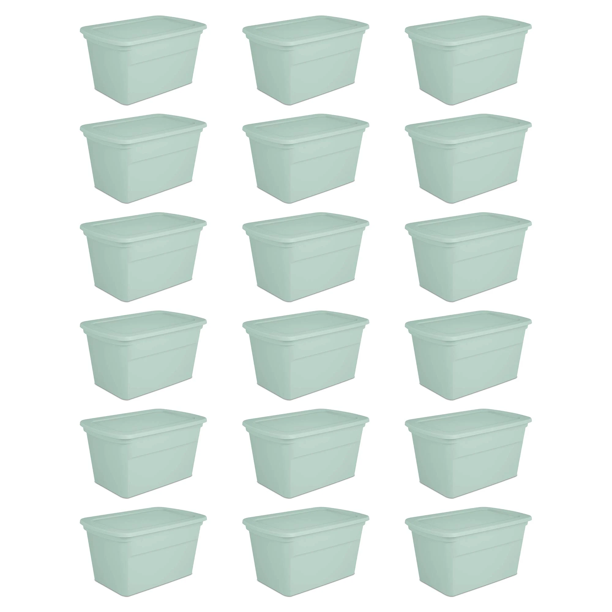 Sterilite 30 Gal Latch Tote with Handle for Home Storage, Mindful Mint (18 Pack)