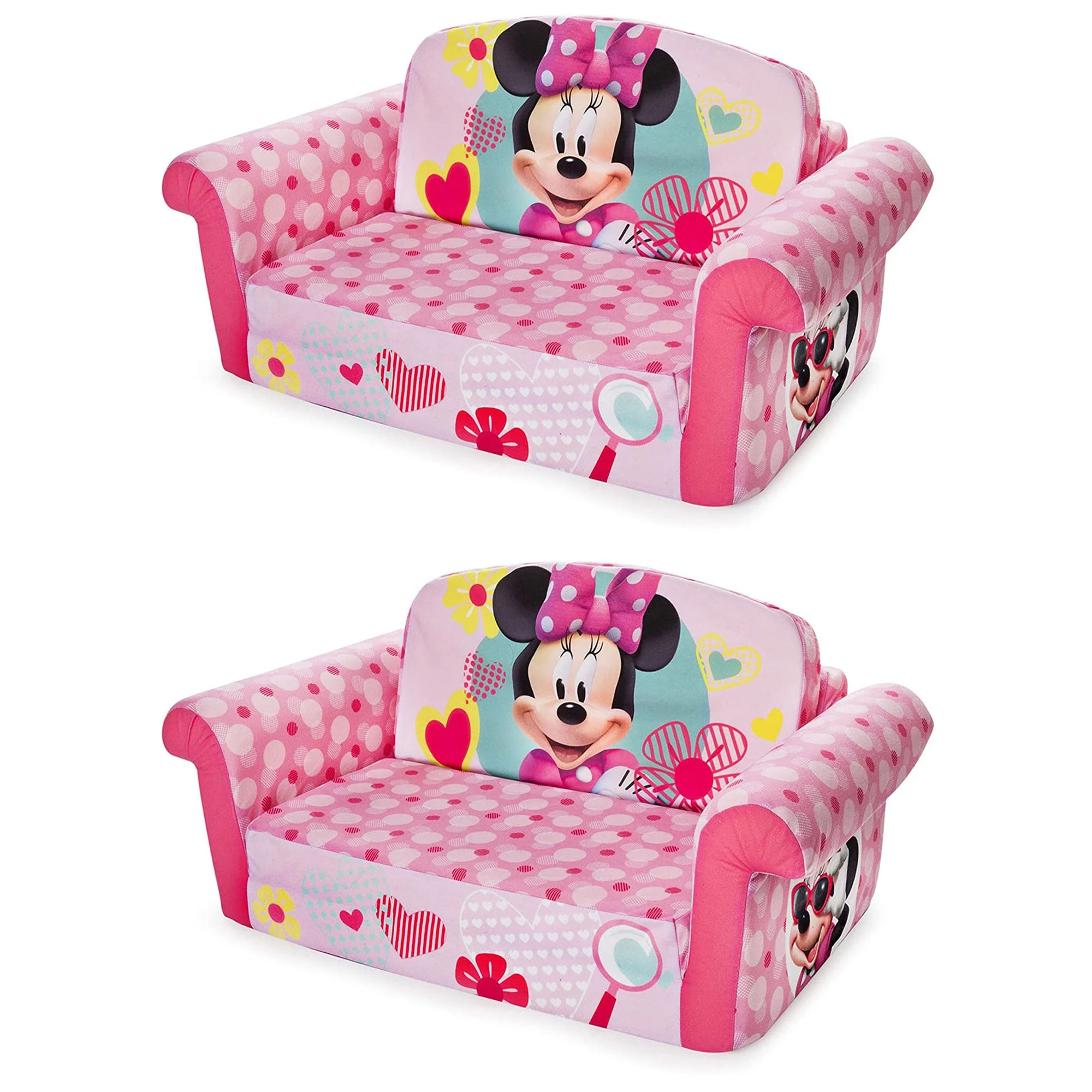 Marshmallow Furniture Kids 2 in 1 Foam Compress Sofa Bed, Minnie Mouse (2 Pack)