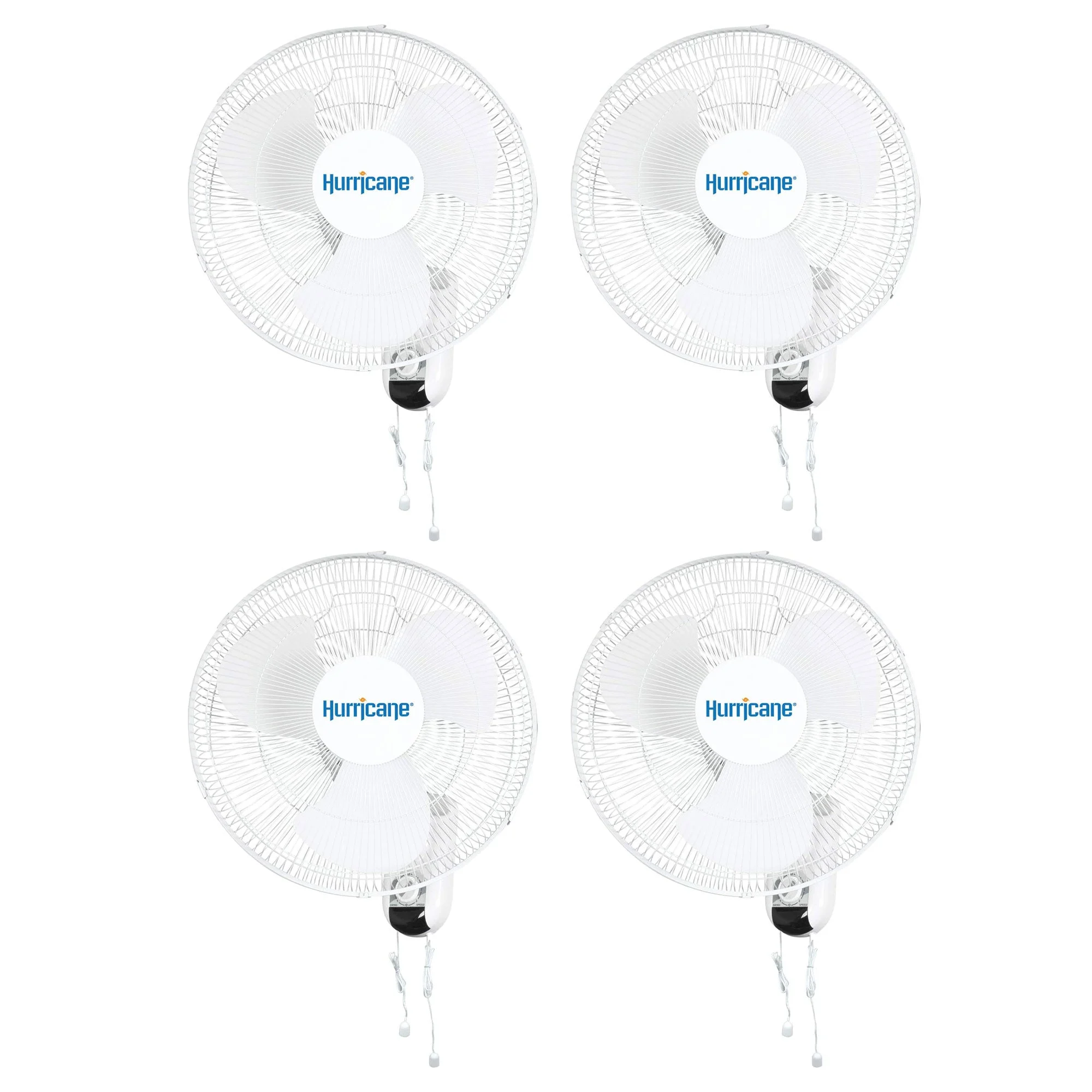 Hurricane Classic 16 Inch 90 Degree Oscillating 3 Speed Wall Fan, White, 4 Pack