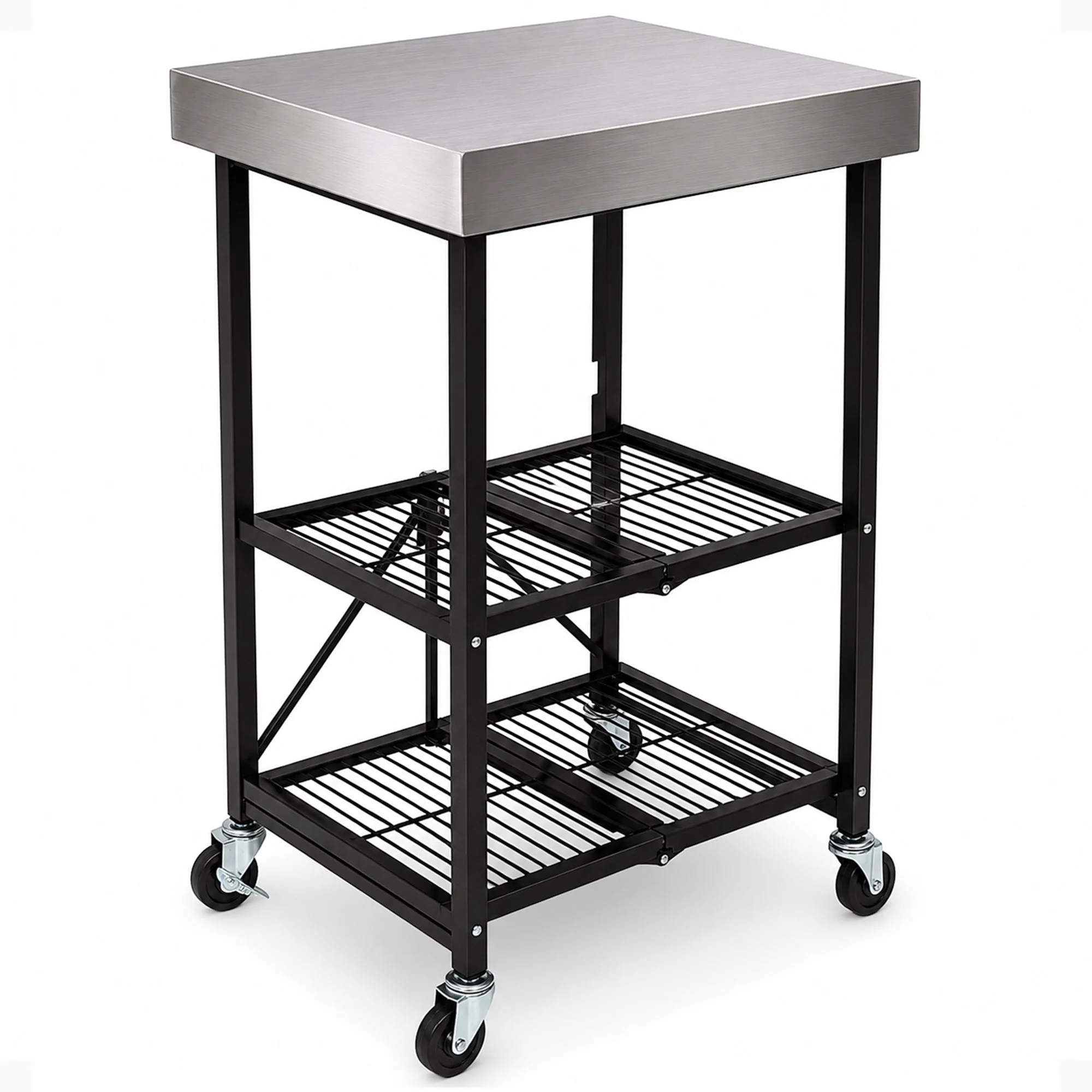 Origami RBT Fully Stainless Steel Foldable Kitchen Cart with 4 Wheels, Black