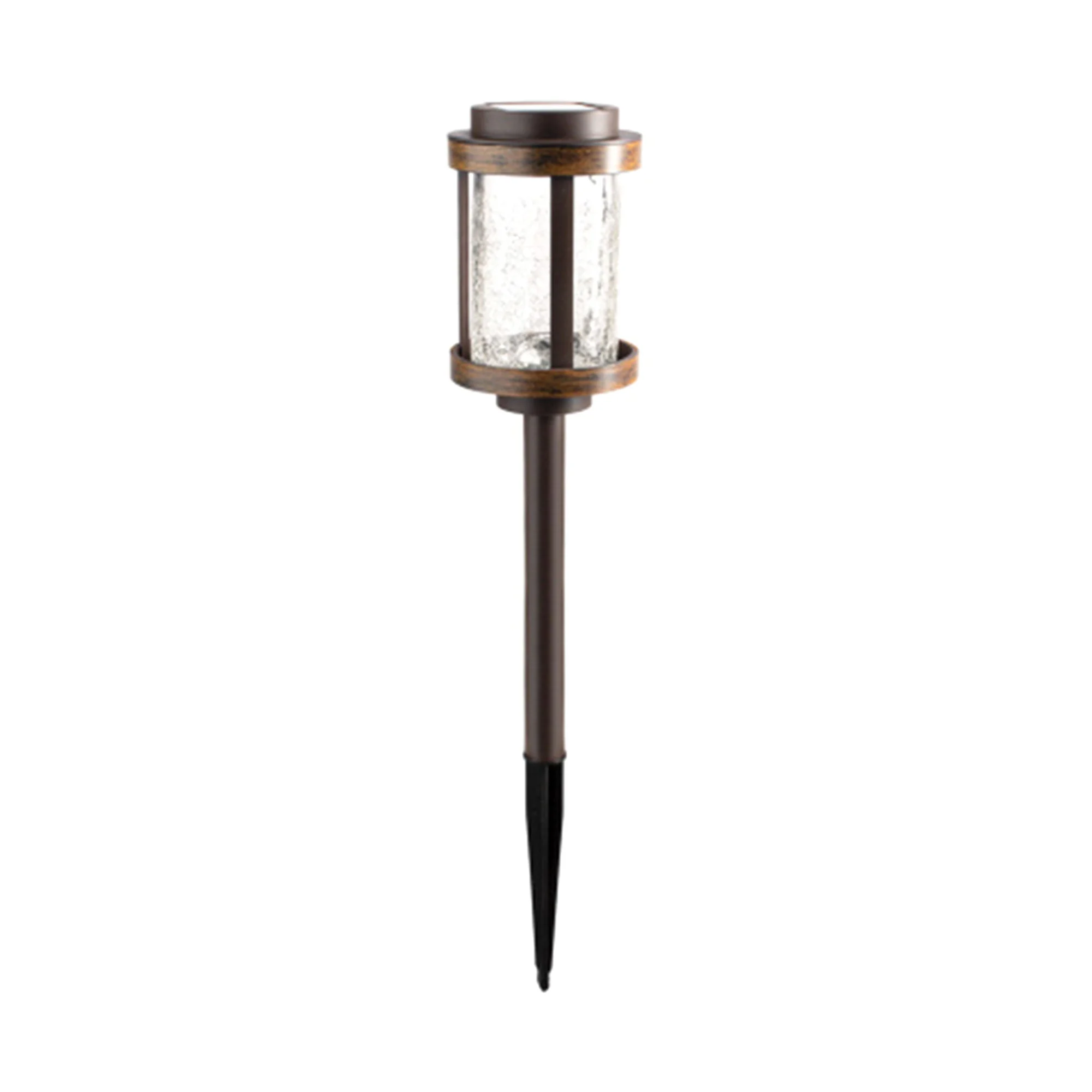 Fusion Solar Stake Crackle Glass Light, Bronze with Woodgrain Finish, 4 Pack