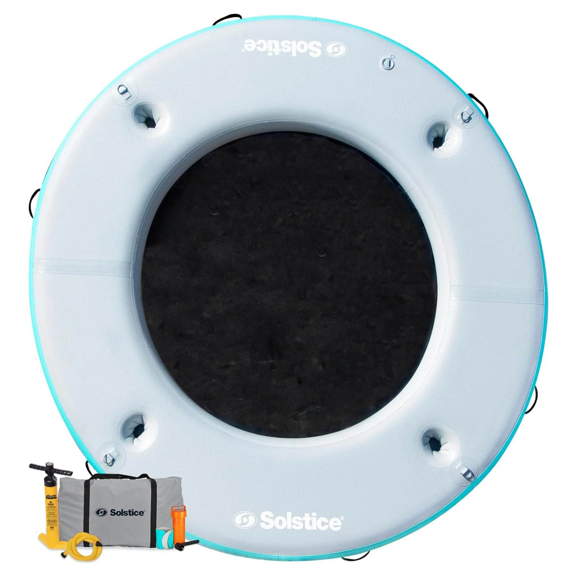 Solstice Original Inflatable Mesh Dock Floating 8 Foot Round Water Mat Lounger