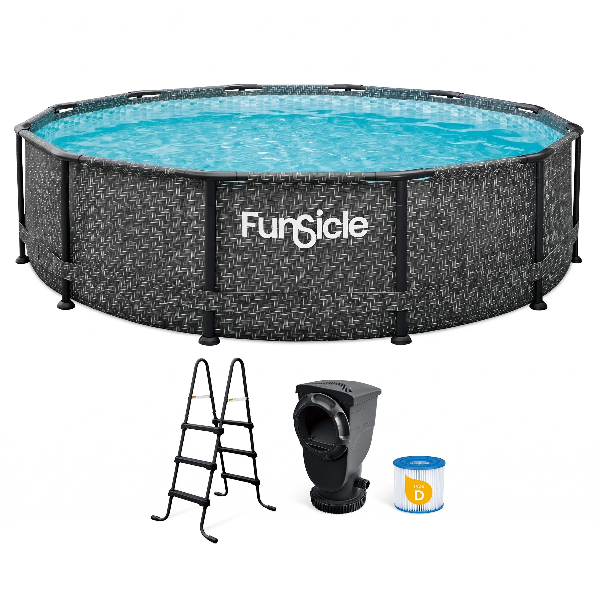 Funsicle 12' x 36" Oasis Designer Round Above Ground Pool, Dark Herringbone