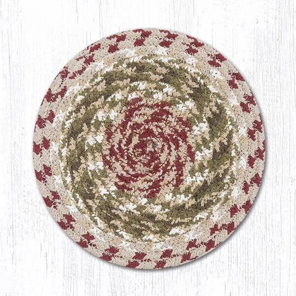Earth Rugs C-24 Olive/Burgundy/Gray Round Trivet 8``x8``