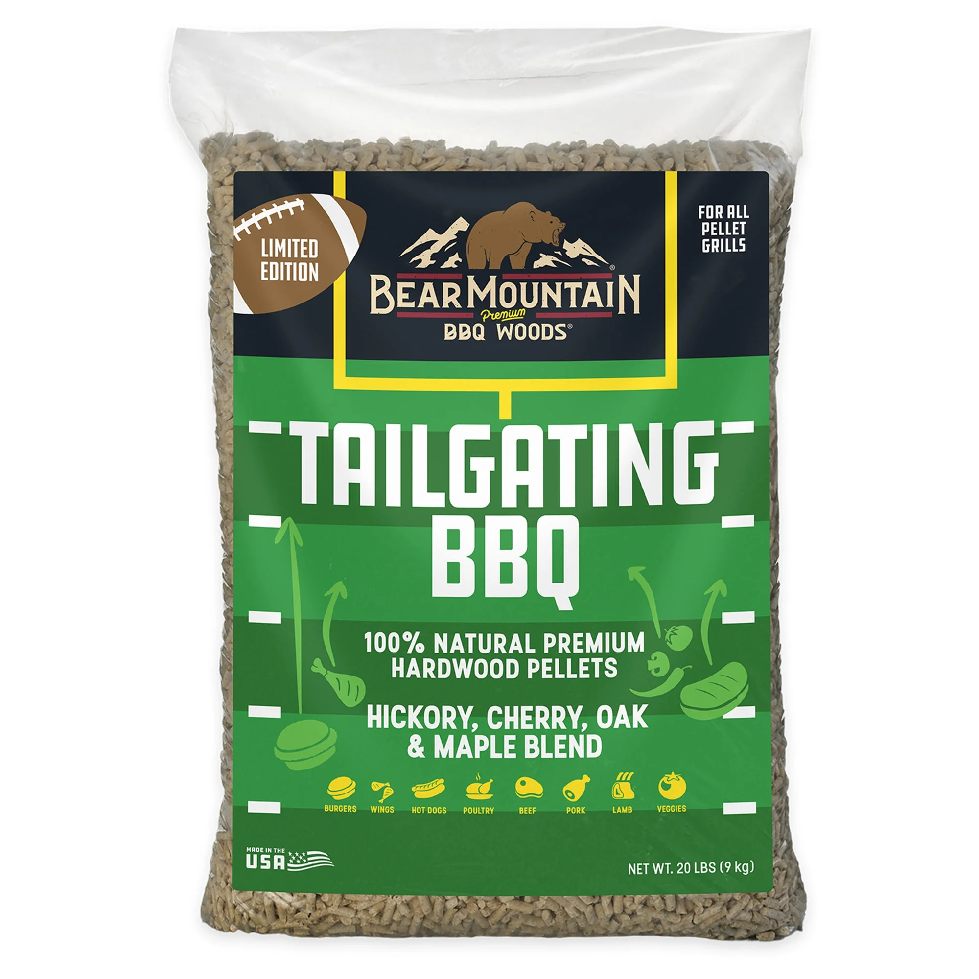 Bear Mountain Tailgating BBQ, Hickory, Cherry, Oak, and Maple Blend, 20 Pounds