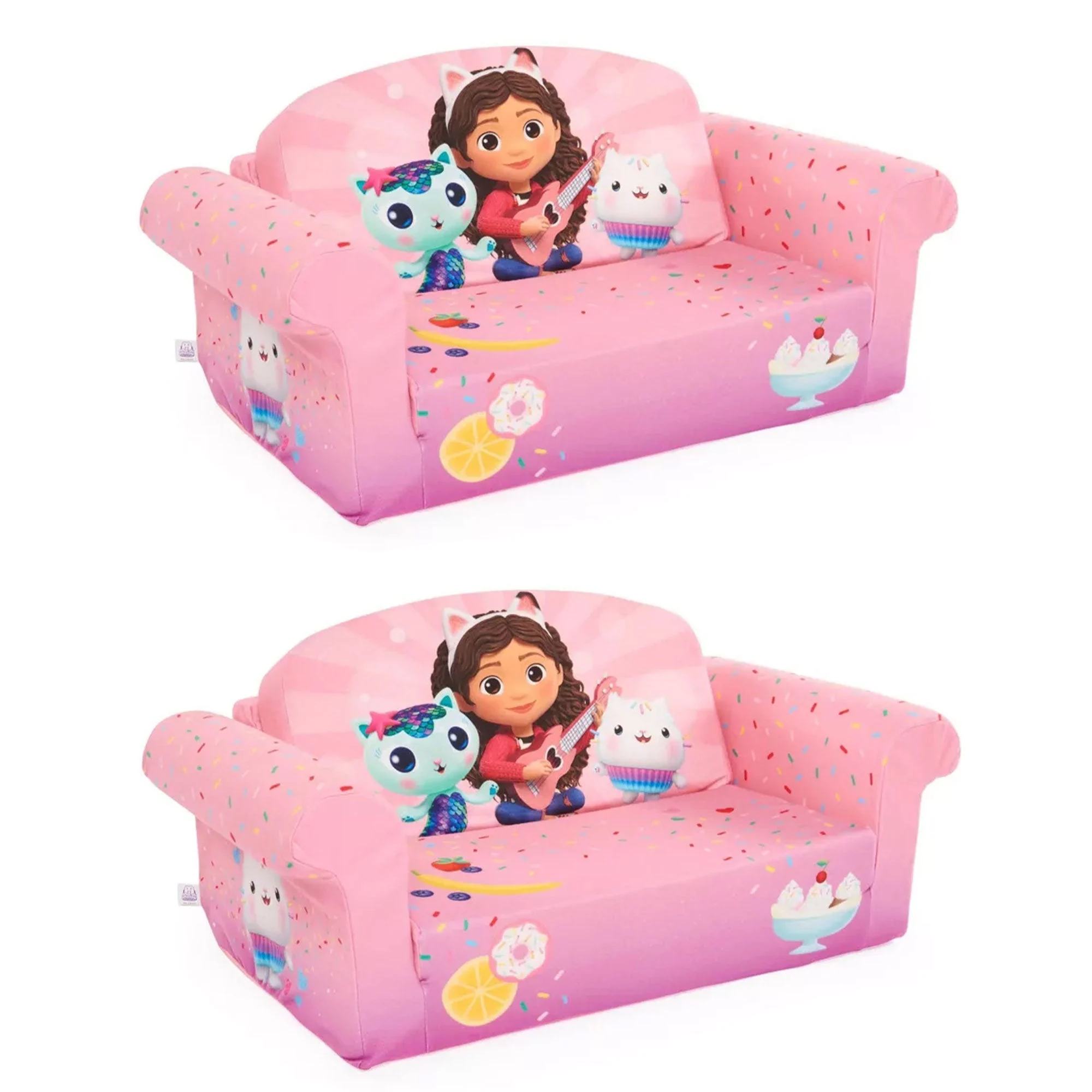 Marshmallow Furniture 2 Pack 2-in-1 Flip Open Foam Sofa Bed, Gabby's Dollhouse