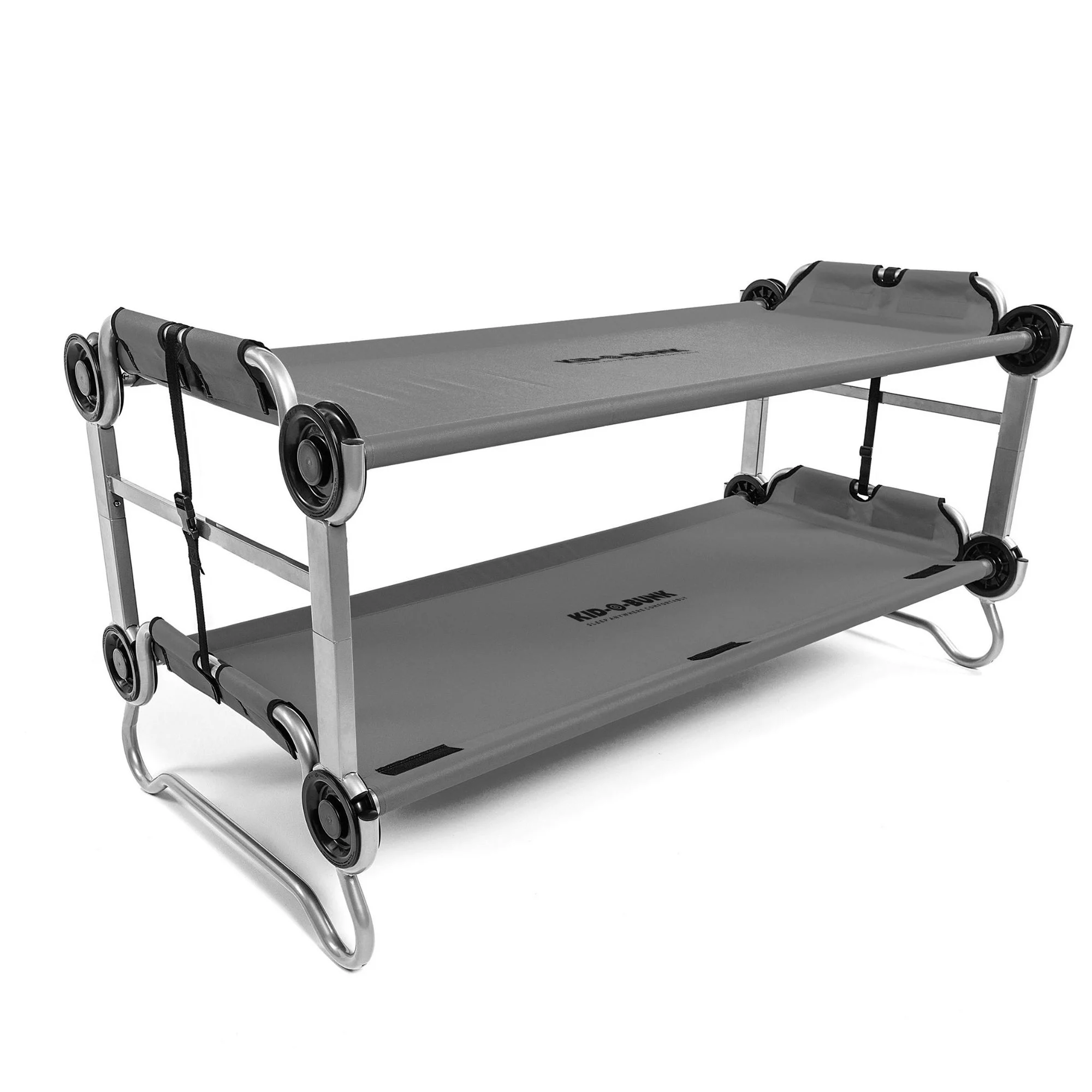 Disc-O-Bed Youth Double Cot Kid-O-Bunk, Storage Organizers & Carry Bag, Grey