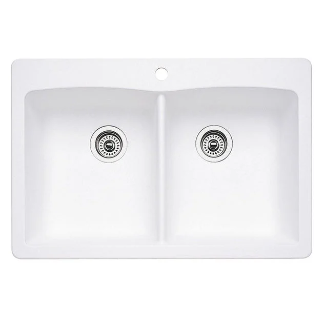 Diamond 33" Equal Double Bowl Silgranit Dual Mount Kitchen Sink with Ledge
