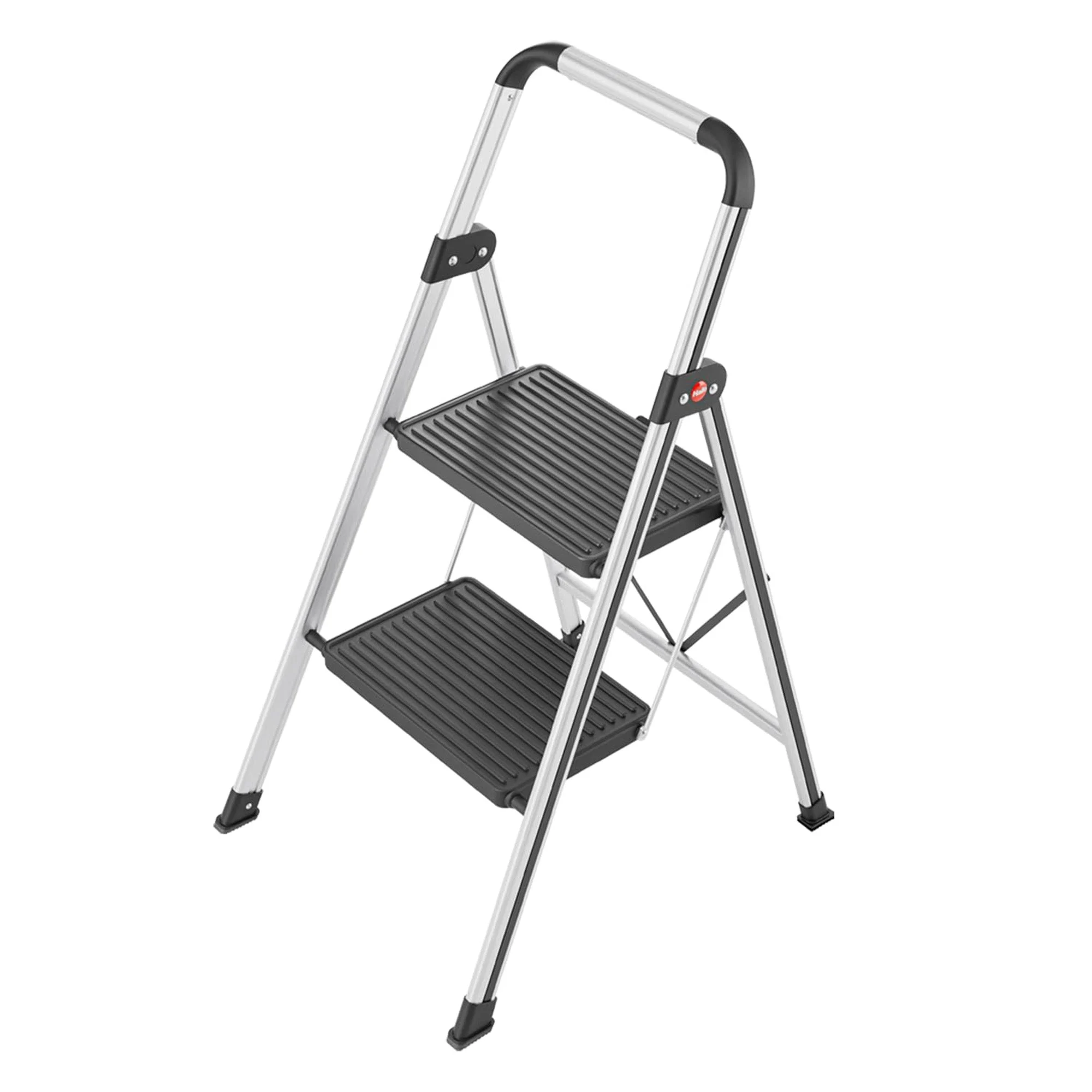 Hailo Folding 2 Step Non-Slip Stool for Home and Kitchen, K71, Silver/Black