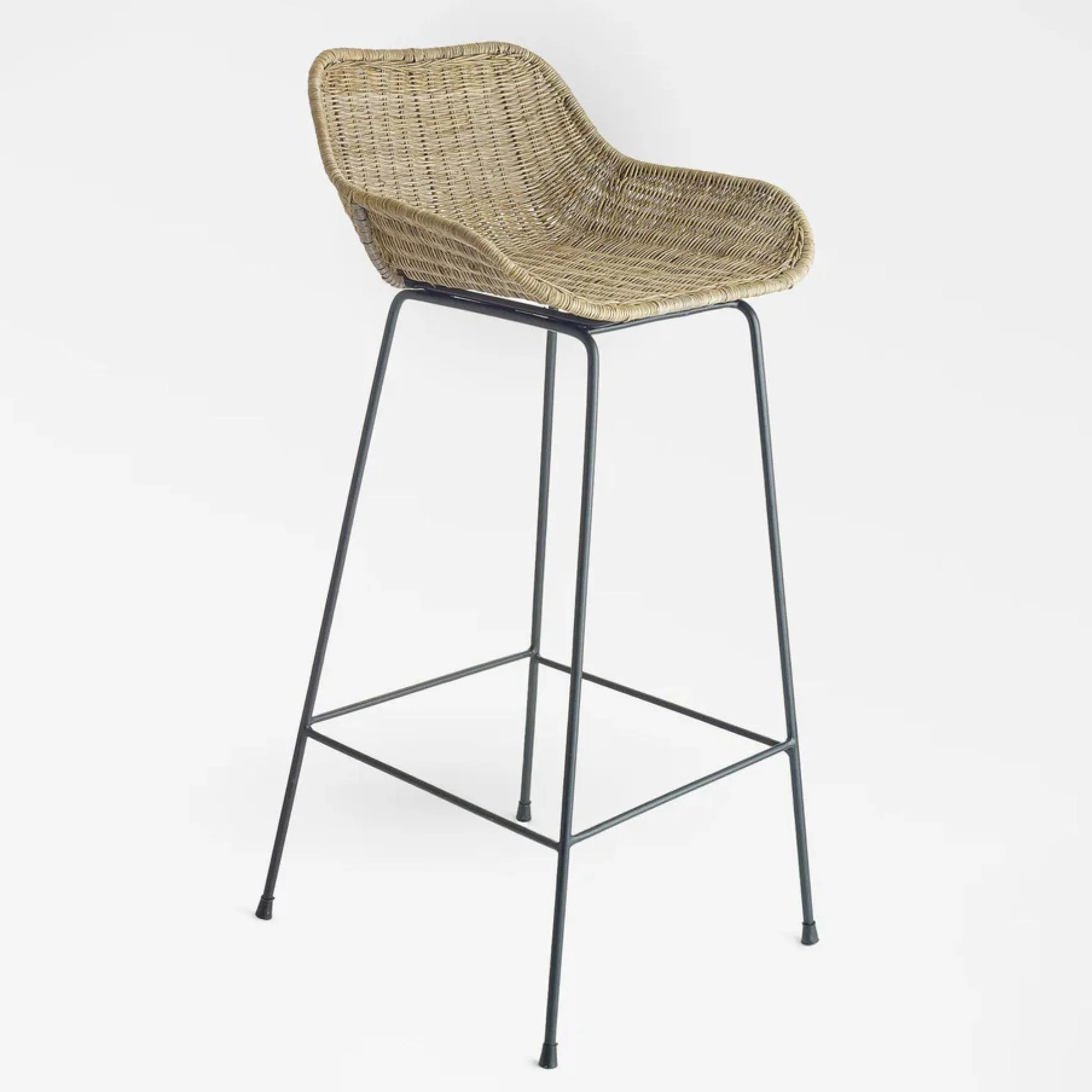 texxture 2 Pack Ormond Woven Rattan Bar Stool Metal Legs Home Furniture, Natural
