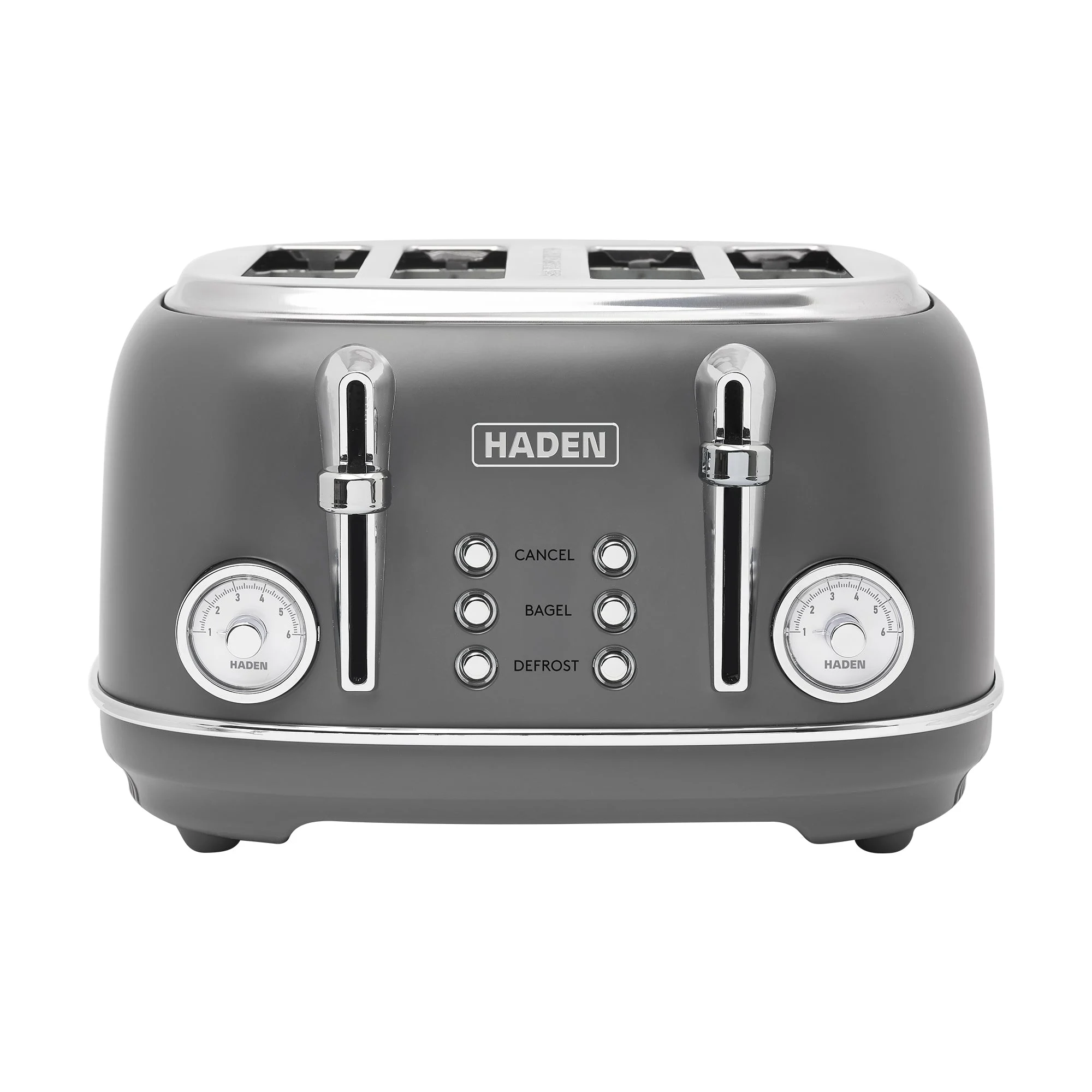 Haden Chelsea Stainless Steel 4 Slice Toaster, Extra Wide Slots, Grey & Chrome