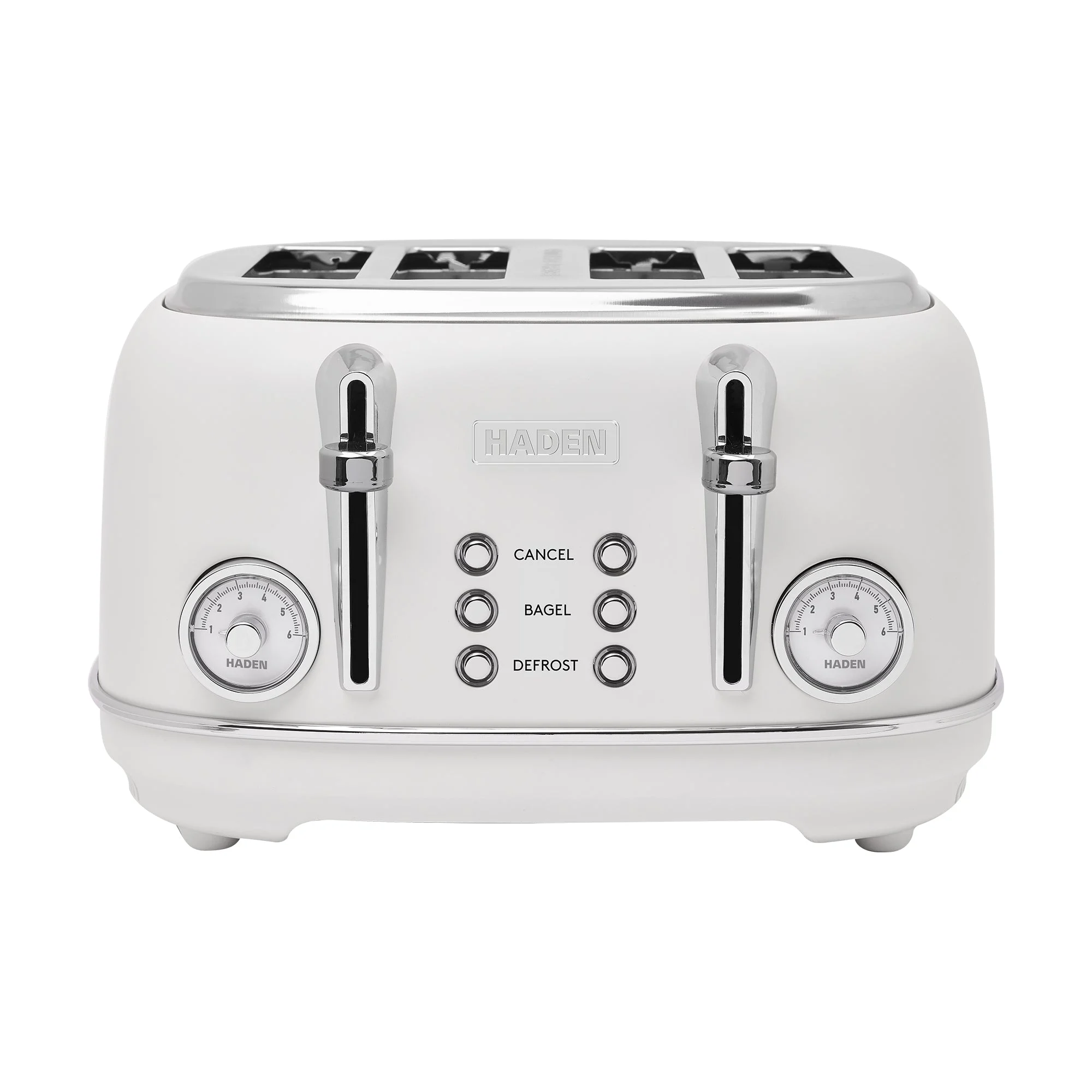 Haden Chelsea Stainless Steel 4 Slice Toaster, Extra Wide Slots, Ivory & Chrome