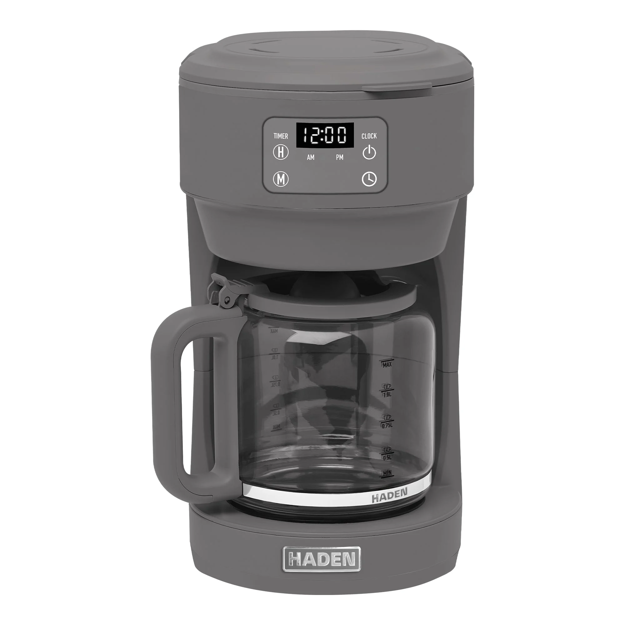 Haden Chelsea 10 Cup Digital Drip Coffee Maker with Glass Carafe, Grey & Chrome