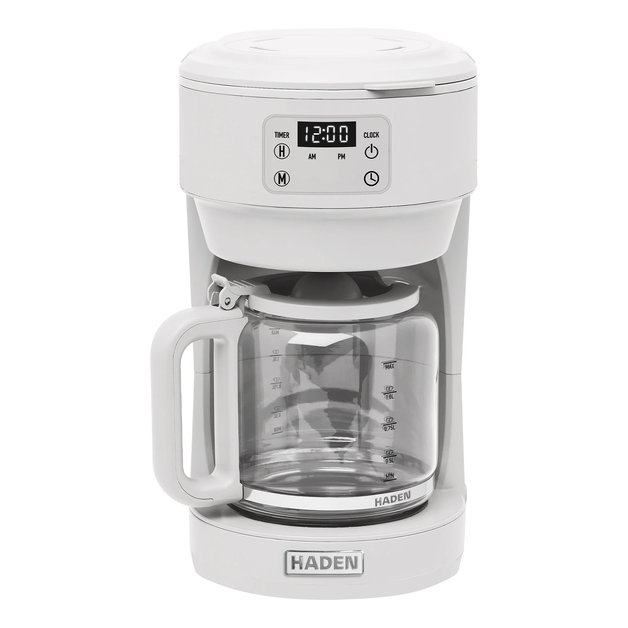 Haden Chelsea 10 Cup Digital Drip Coffee Maker with Glass Carafe, Ivory & Chrome