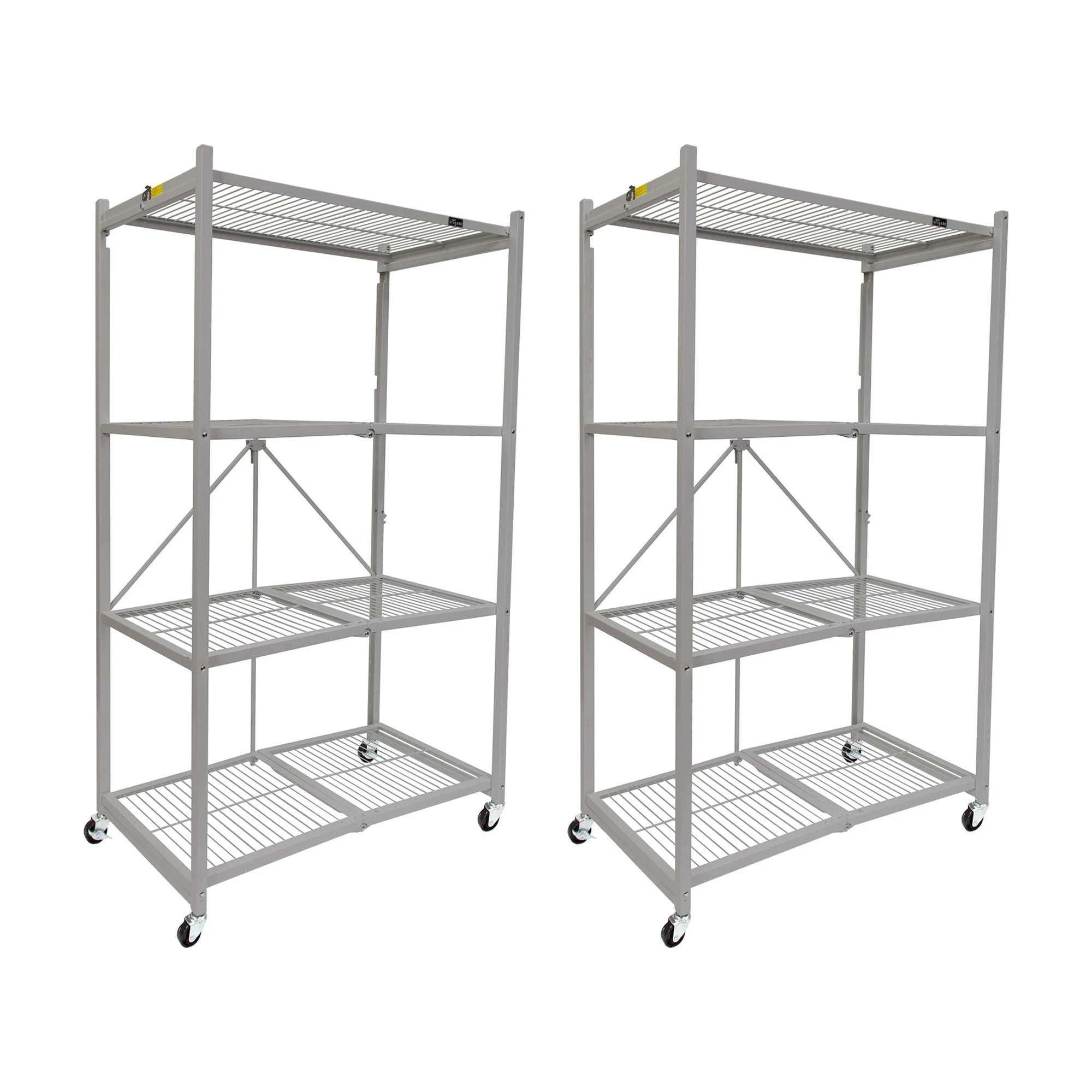 Origami 2-Pack R5-06W 4-Wheel 4-Shelf Folding Steel Wire Shelving Storage, Gray