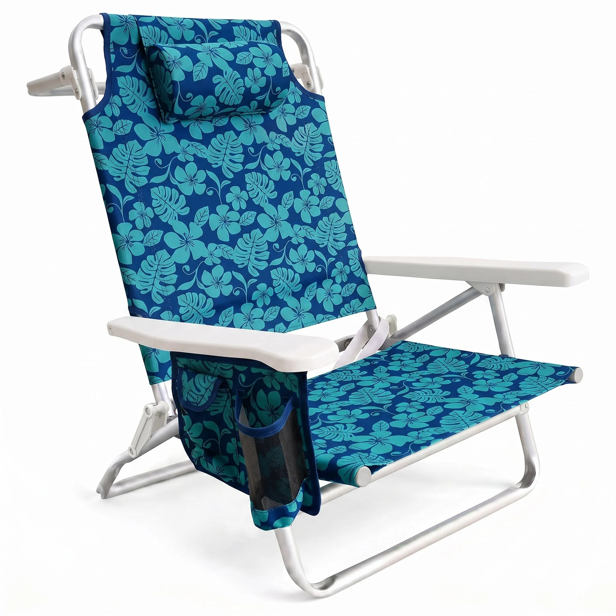 Bliss Hammocks Folding Beach Chair, Backpack Recliner with Towel Rack, Flower