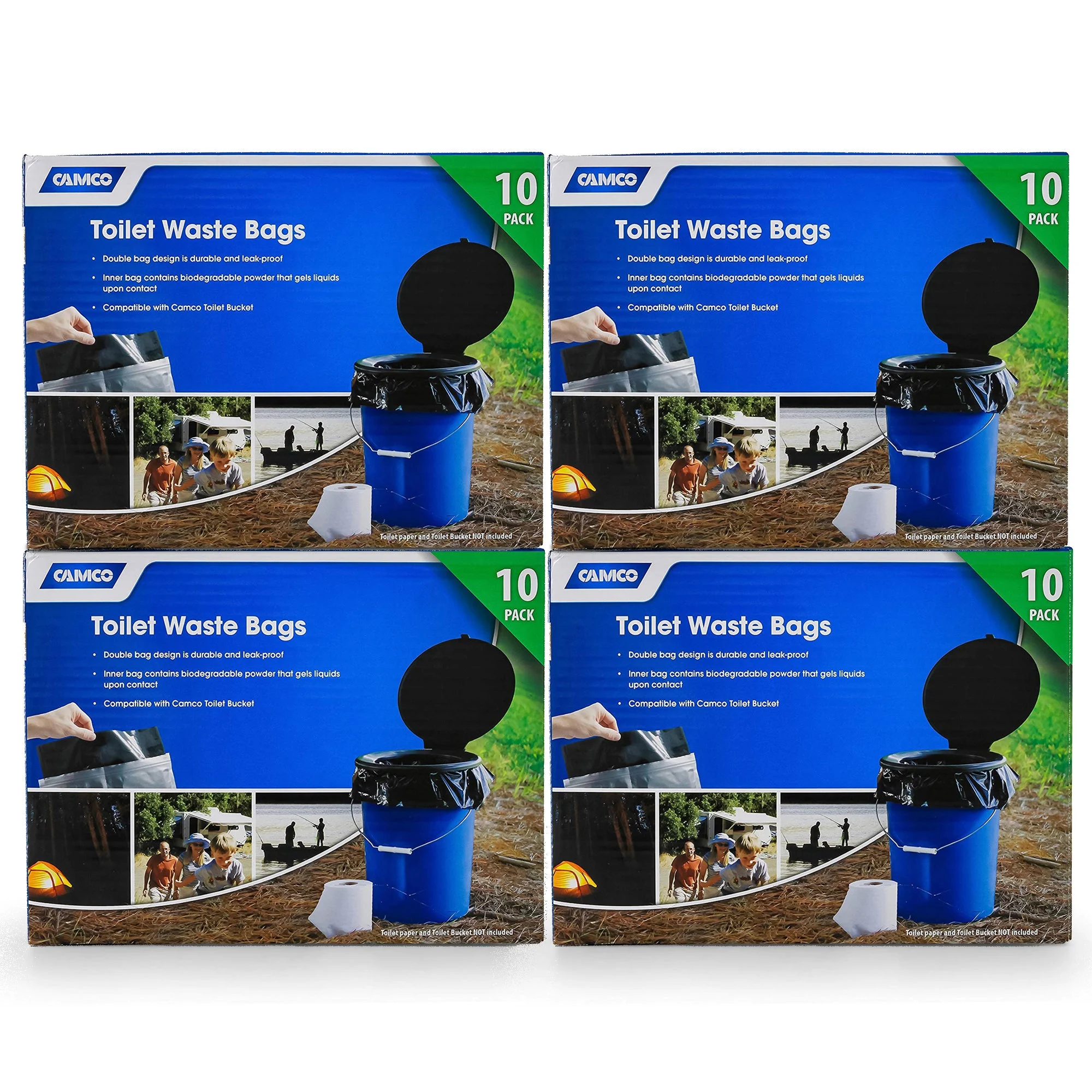 Camco 40 Pack Leak Proof Double Lined Camping Toilet Bucket Waste Bags, Black
