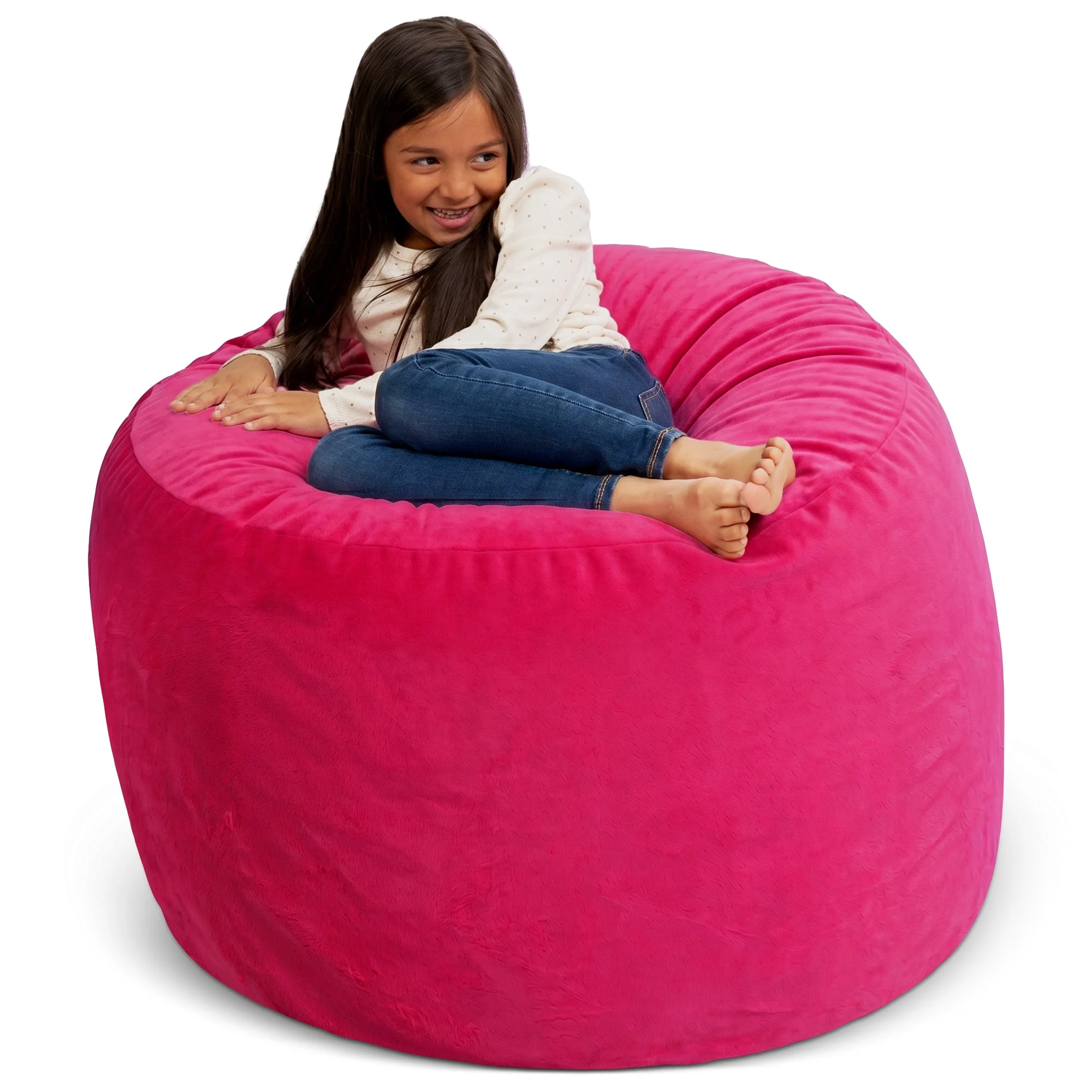 Ultimate Sack 3ft Bean Bag Chair, Oversized Indoor Comfy Lounger, Pink Fur