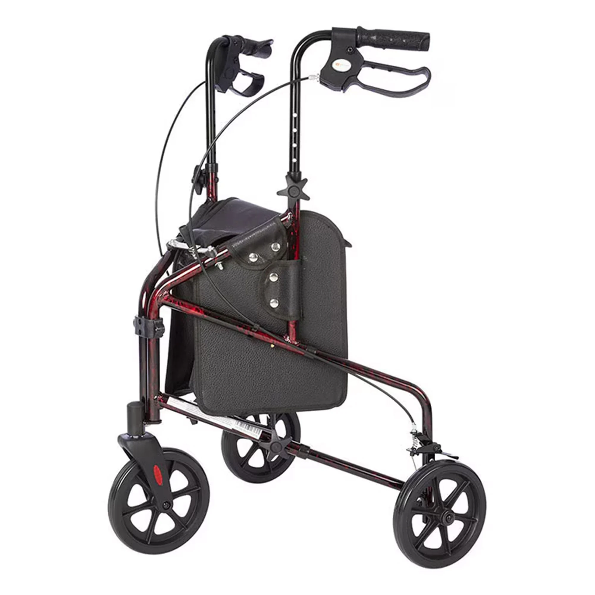 Rhythm Healthcare Rally Lite Aluminum 3-Wheel Folding Walker with Tote, Red