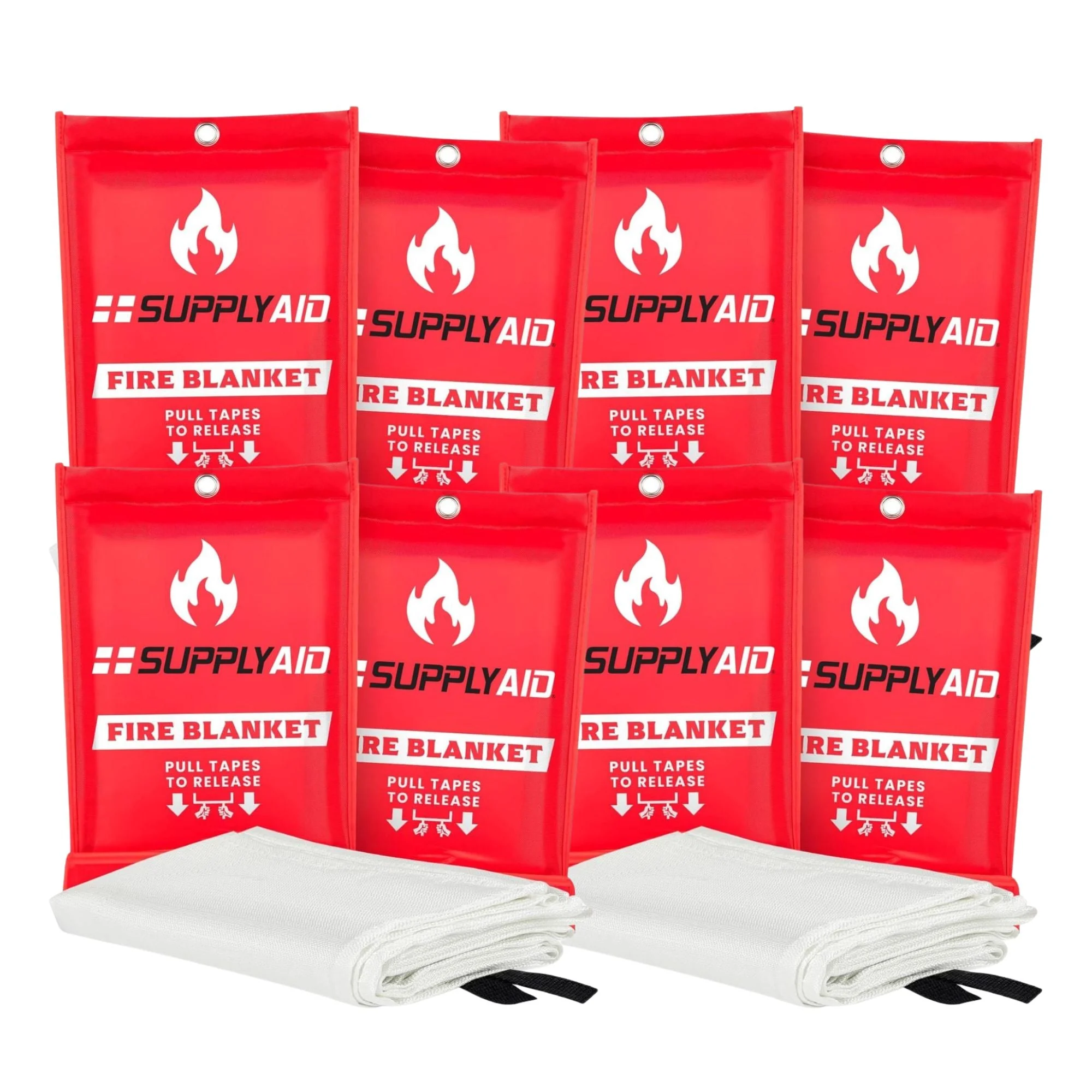 SupplyAID 8 Pack Emergency Fire Blanket for Camping and Safety Supplies, White