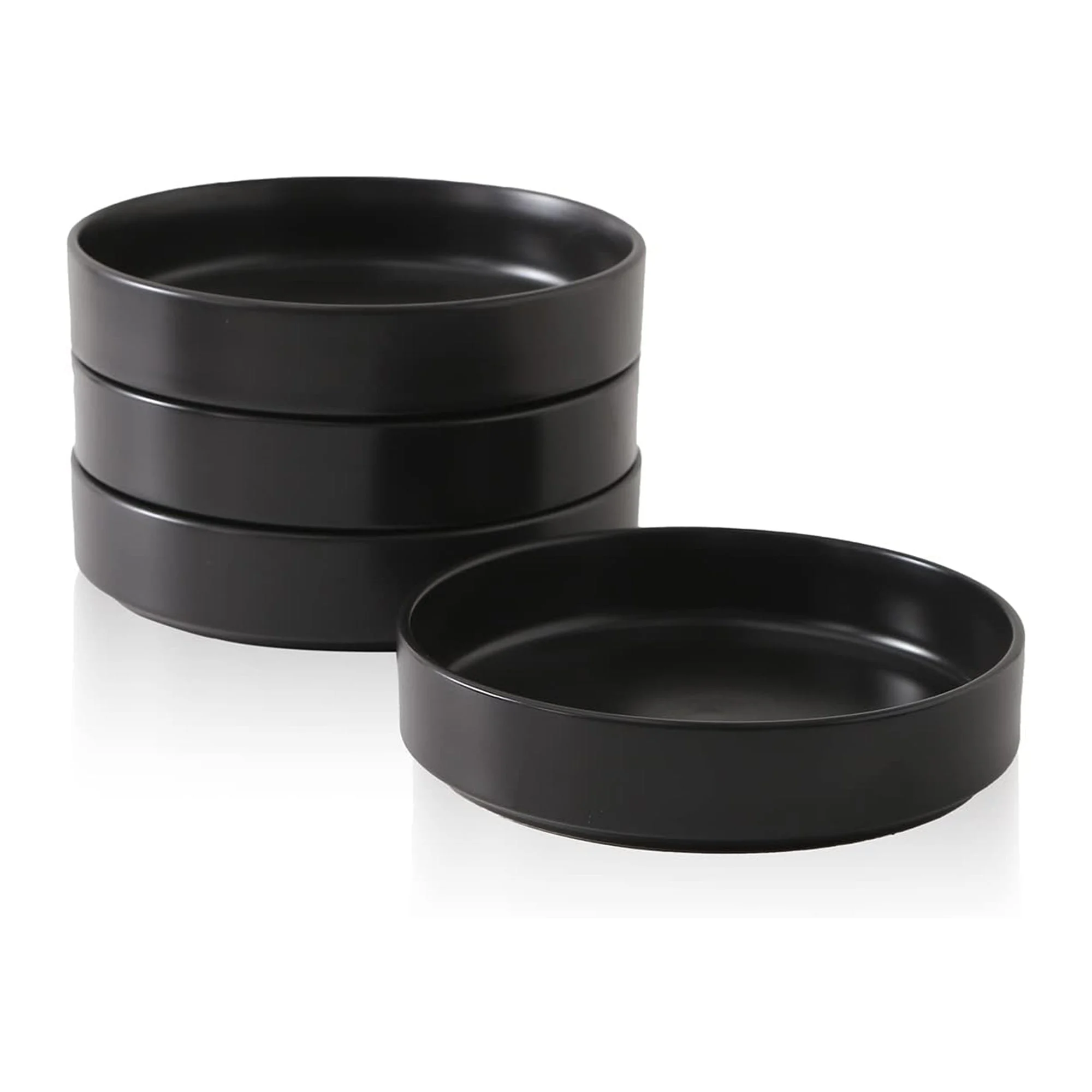 Stone Lain Celina Stoneware 4 Piece Pasta Bowl Set, Home Kitchen Utensils, Black