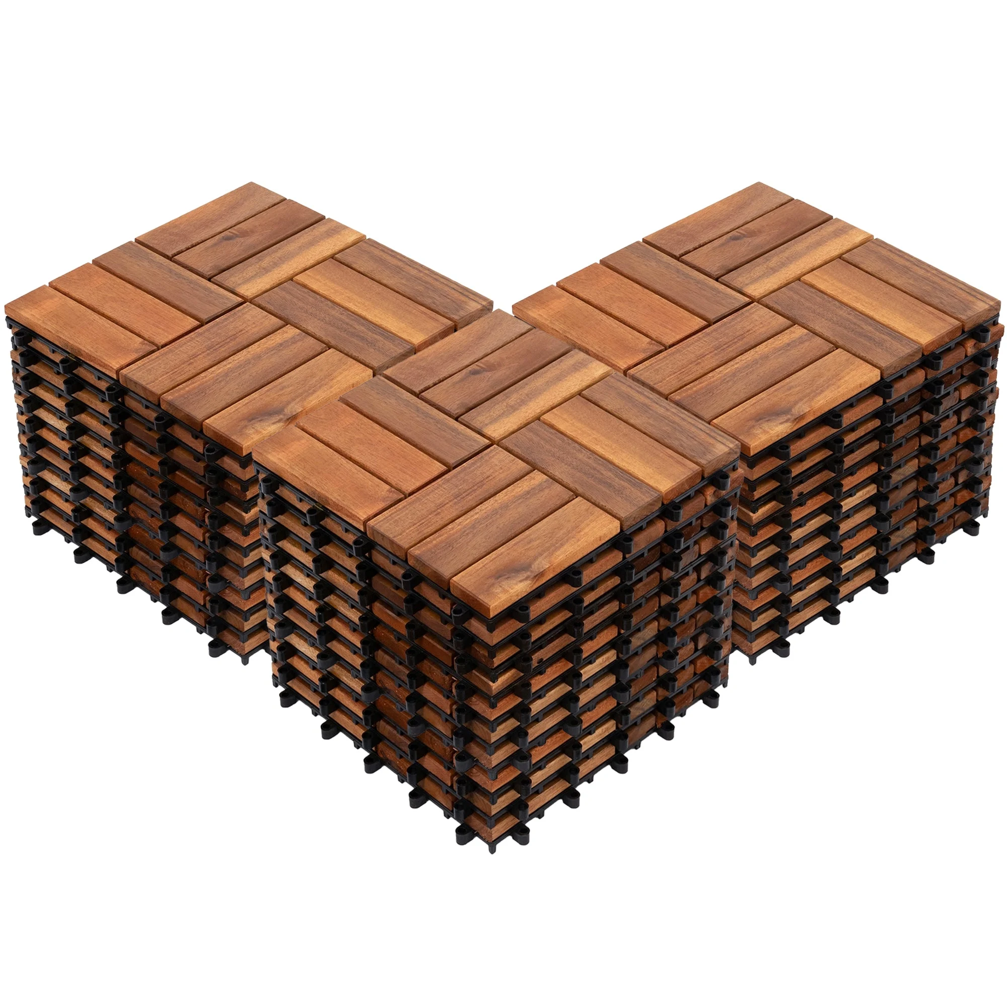 Bliss Outdoors Hardwood 12-Slat Interlocking Wood Deck Tiles, Natural, Set of 30