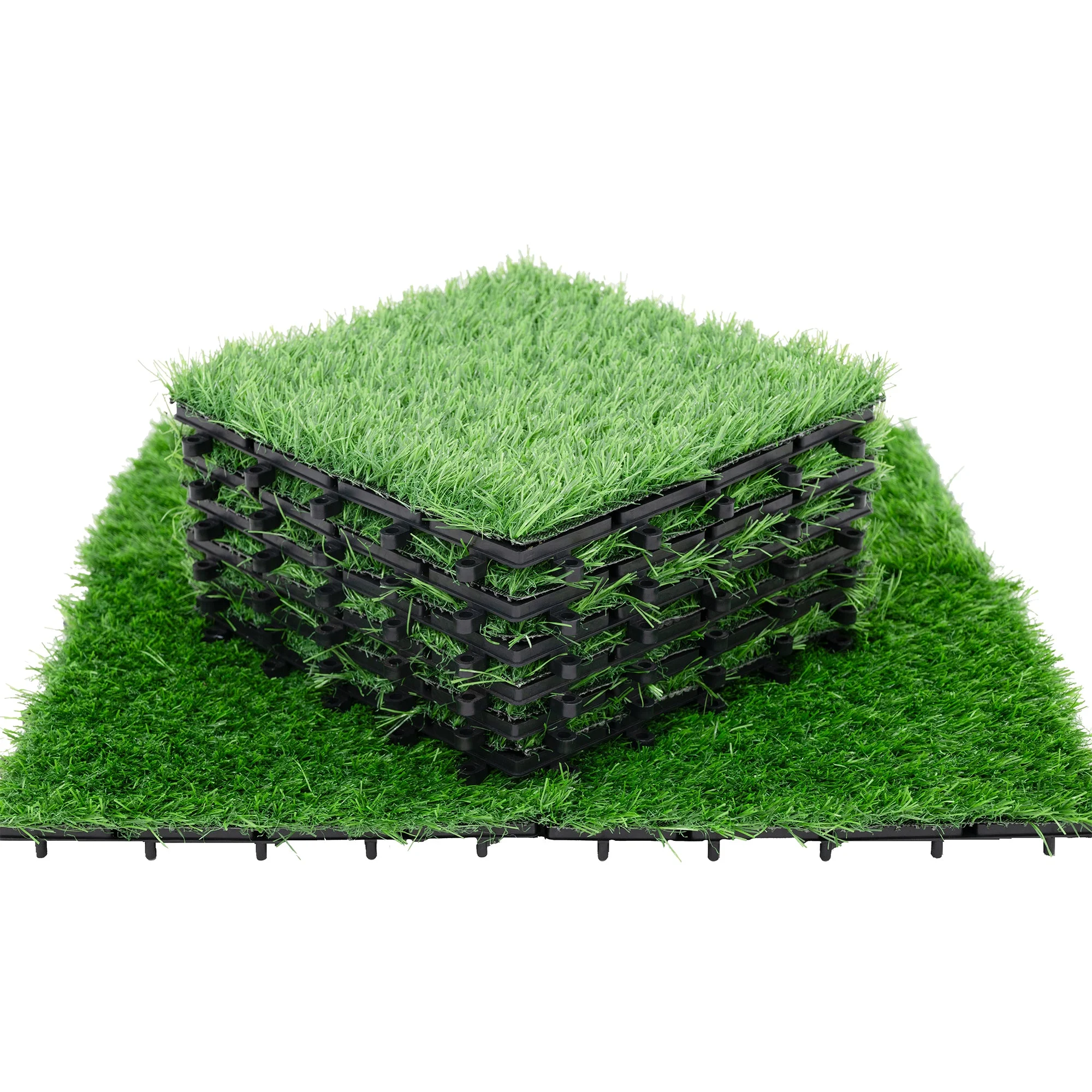 Bliss Outdoors 12"x12" Artificial PP Grass Interlocking Tiles, Green, Set of 10