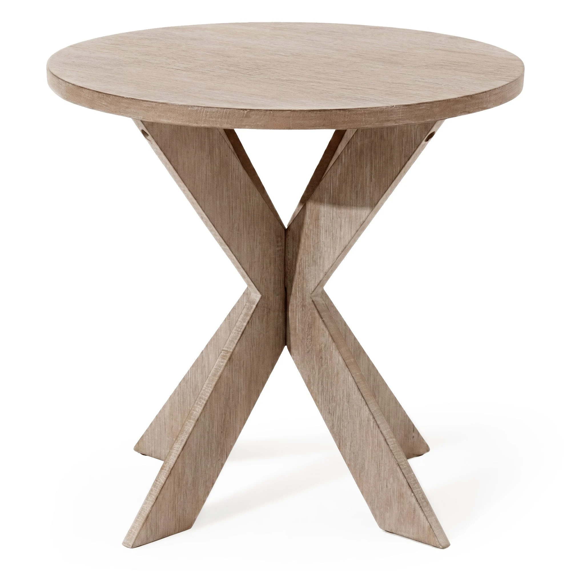 COZAYH Farmhouse Round Wooden End Table with Cross Legs, Vintage Grey Finish