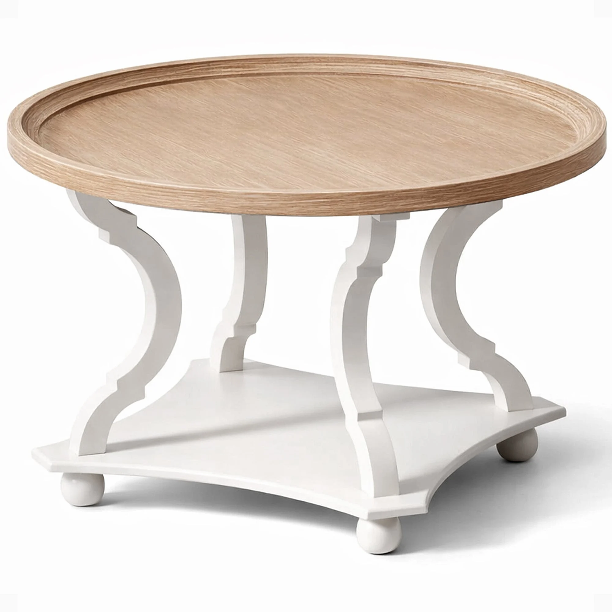 COZAYH Round Rustic Coffee Table Wood Tray Top Accent Centerpiece Storage, White