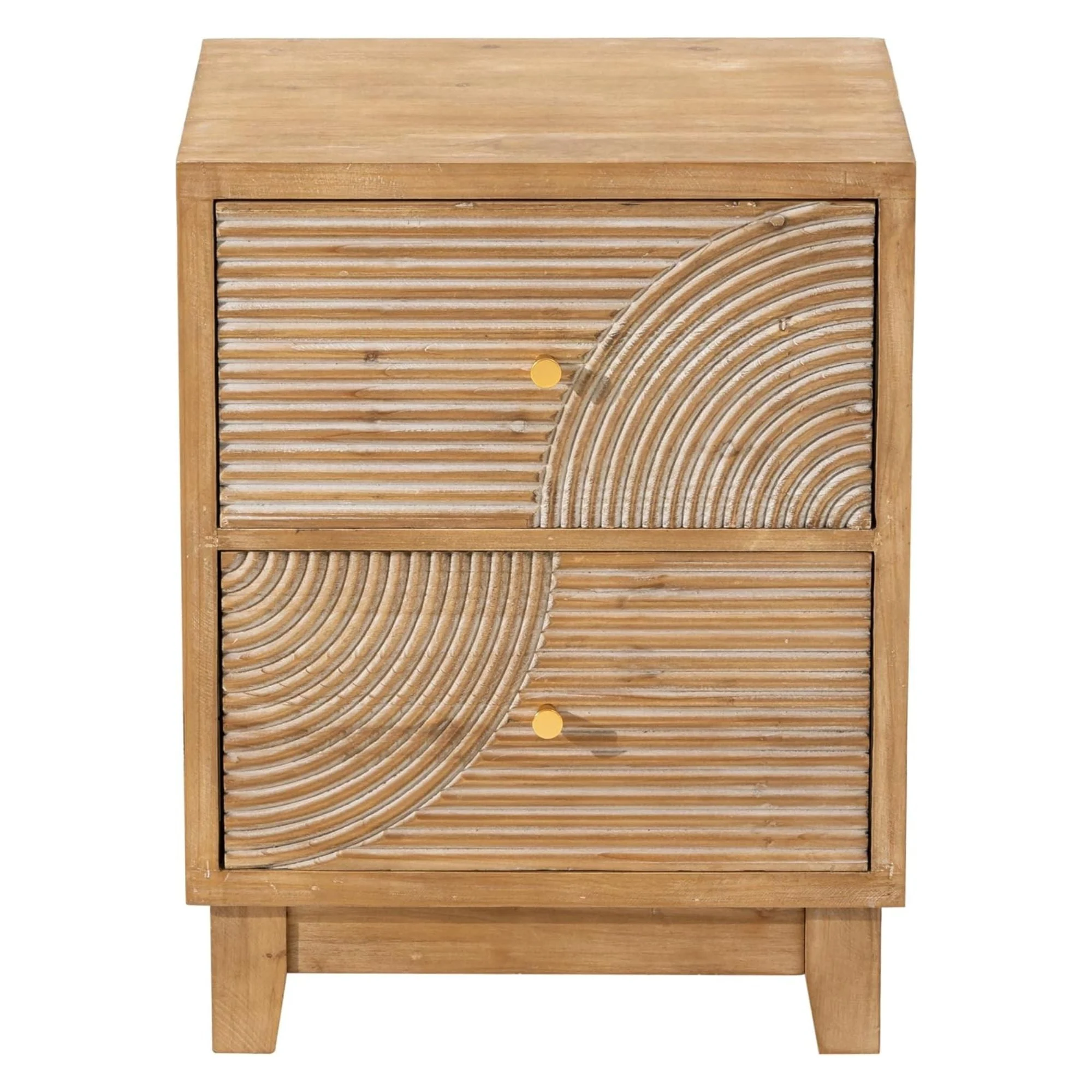 COZAYH Farmhouse 2 Drawer Nightstand with Handcrafted Wood Ring Pattern, Natural