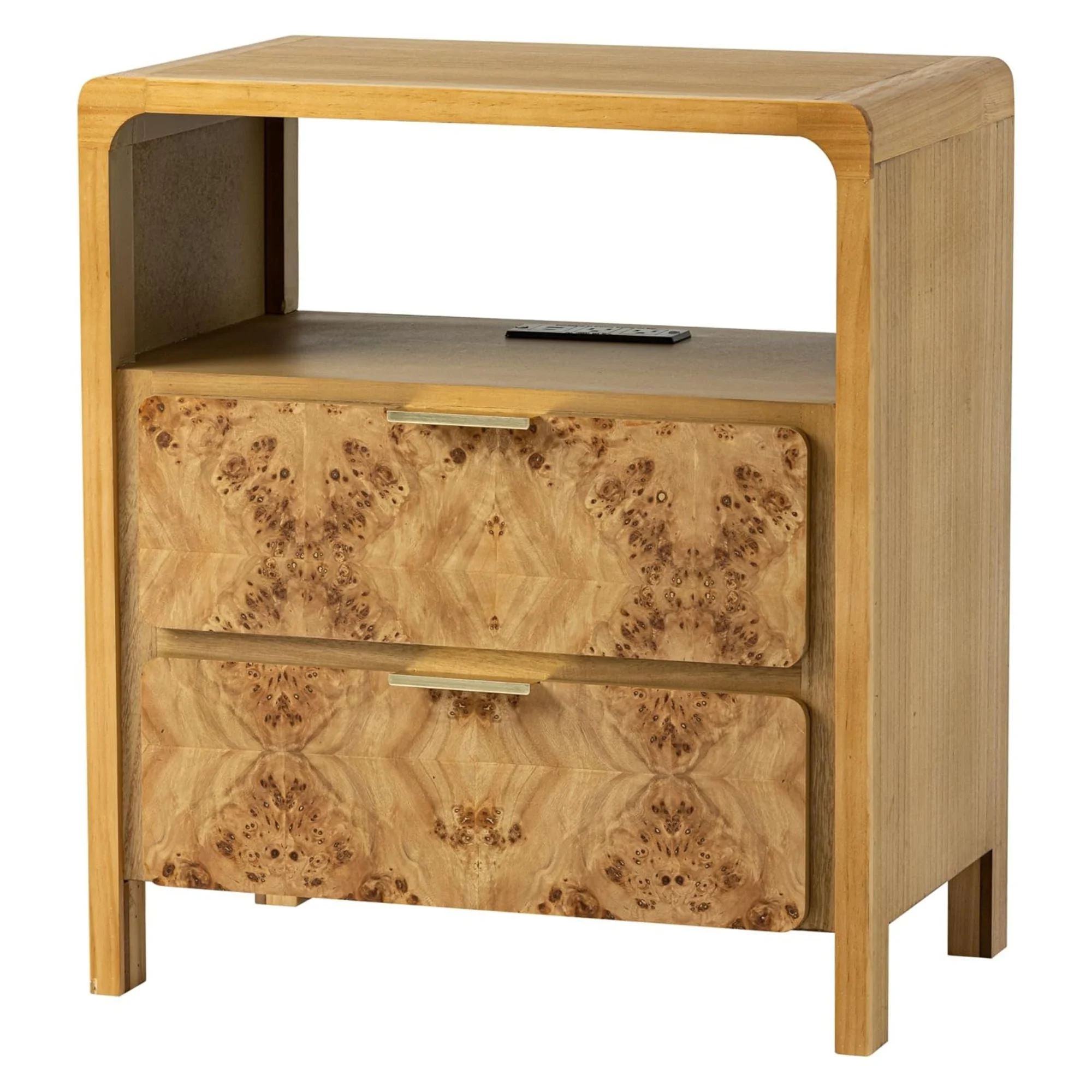 COZAYH Farmhouse 2 Drawer Bed Nightstand w/ Charging Station, Burl Wood, Natural