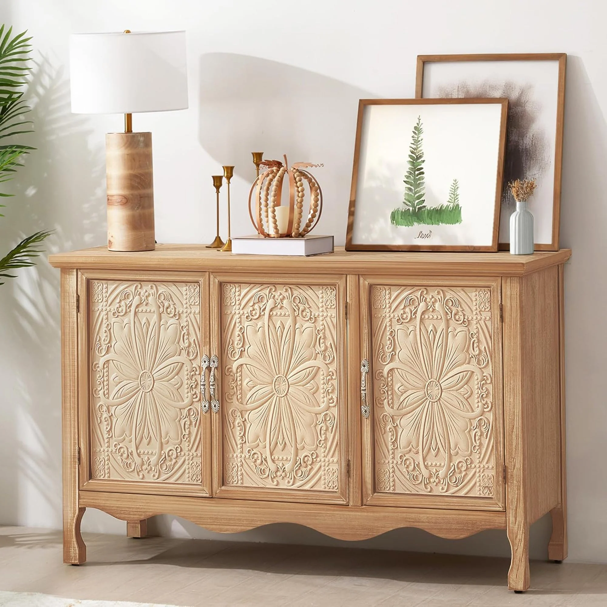 RoyalCraft Farmhouse Buffet Cabinet Solid Wood Sideboard Storage Table, Brown