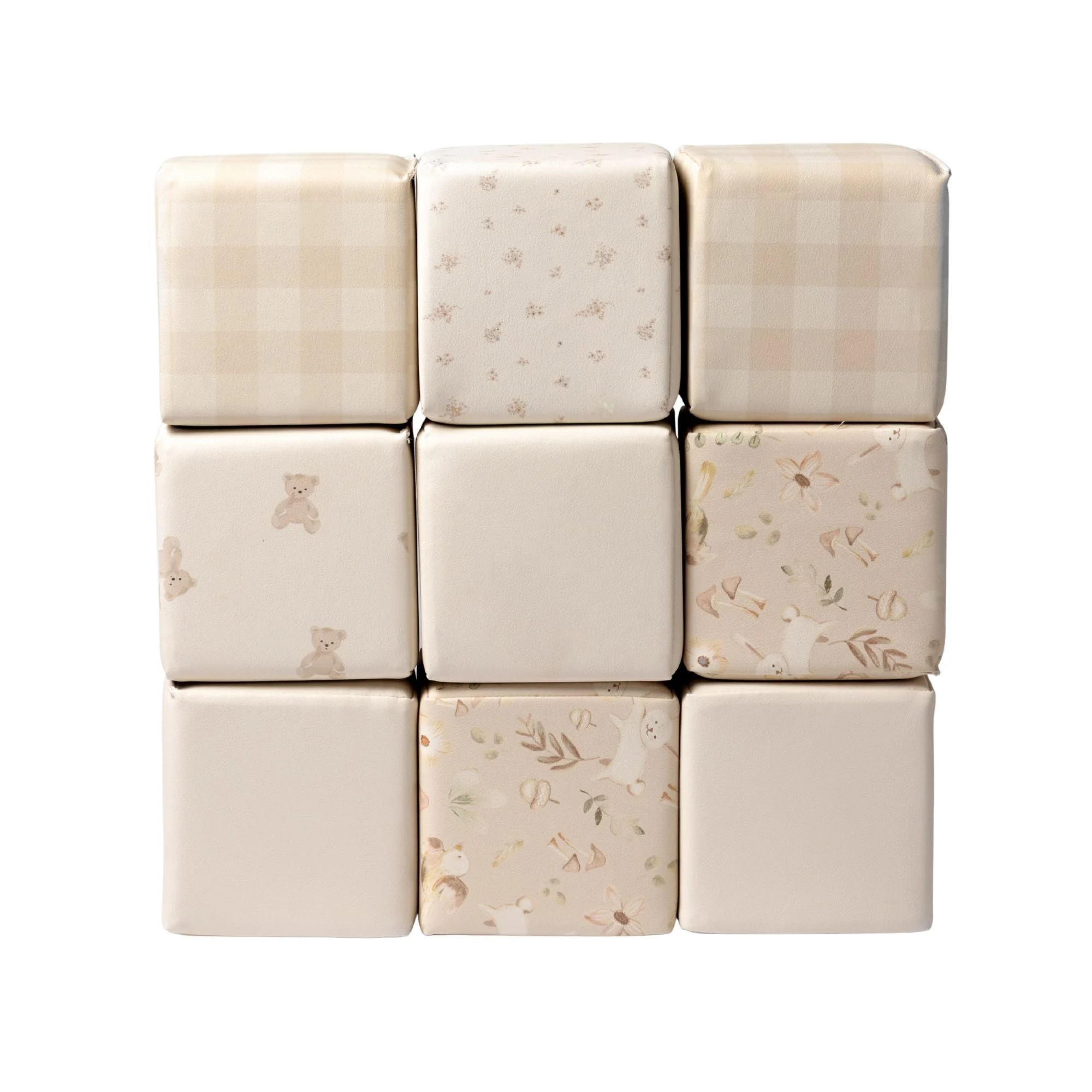 KIDKII 9 Piece Set Mini Builder Cubes Soft Foam Stackable Toddler Blocks, Beige