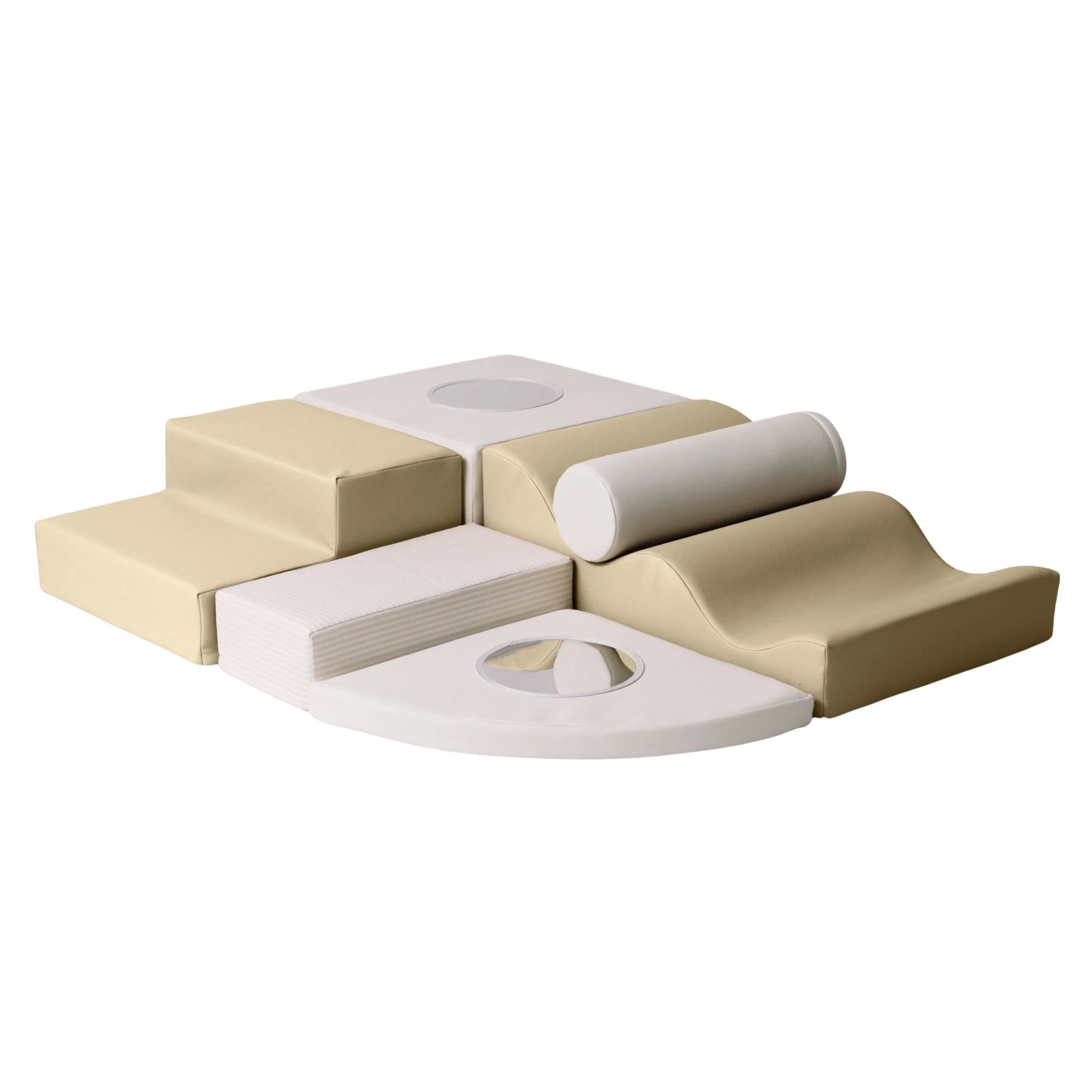 KIDKII 6 Piece Mirror Soft Play Foam Climbing Sensory Blocks Toddler Toy, Beige